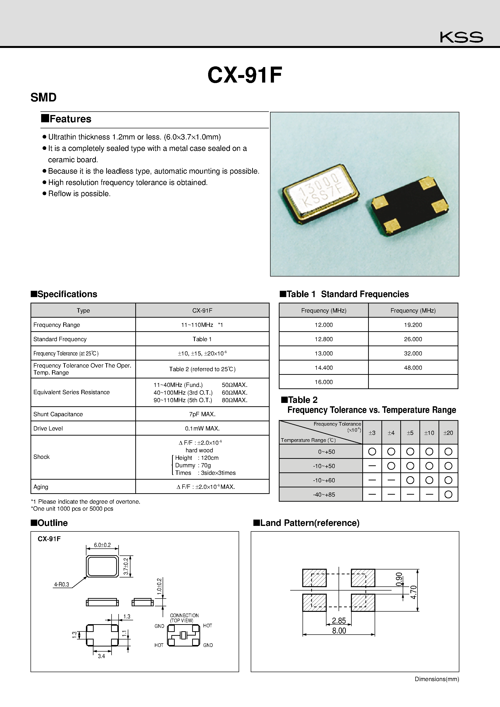 Datasheet CX-91F - Ultrathin thickness 1.2mm or less. (6.03.71.0mm) page 1