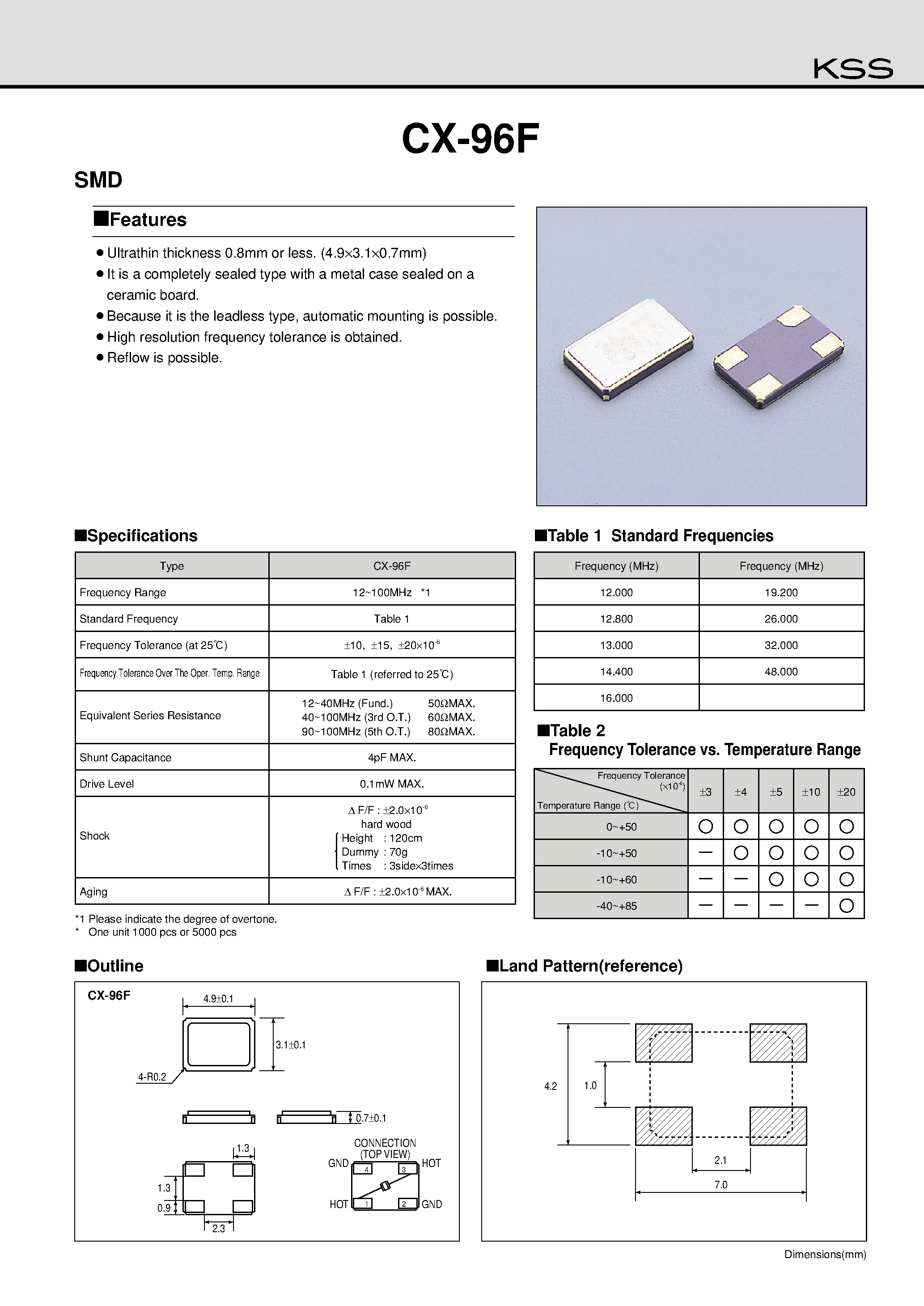 Datasheet CX-96F page 1 Datasheet CX-96F - Ultrathin thickness 0.8mm or less. (4.93.10.7mm) page 1
