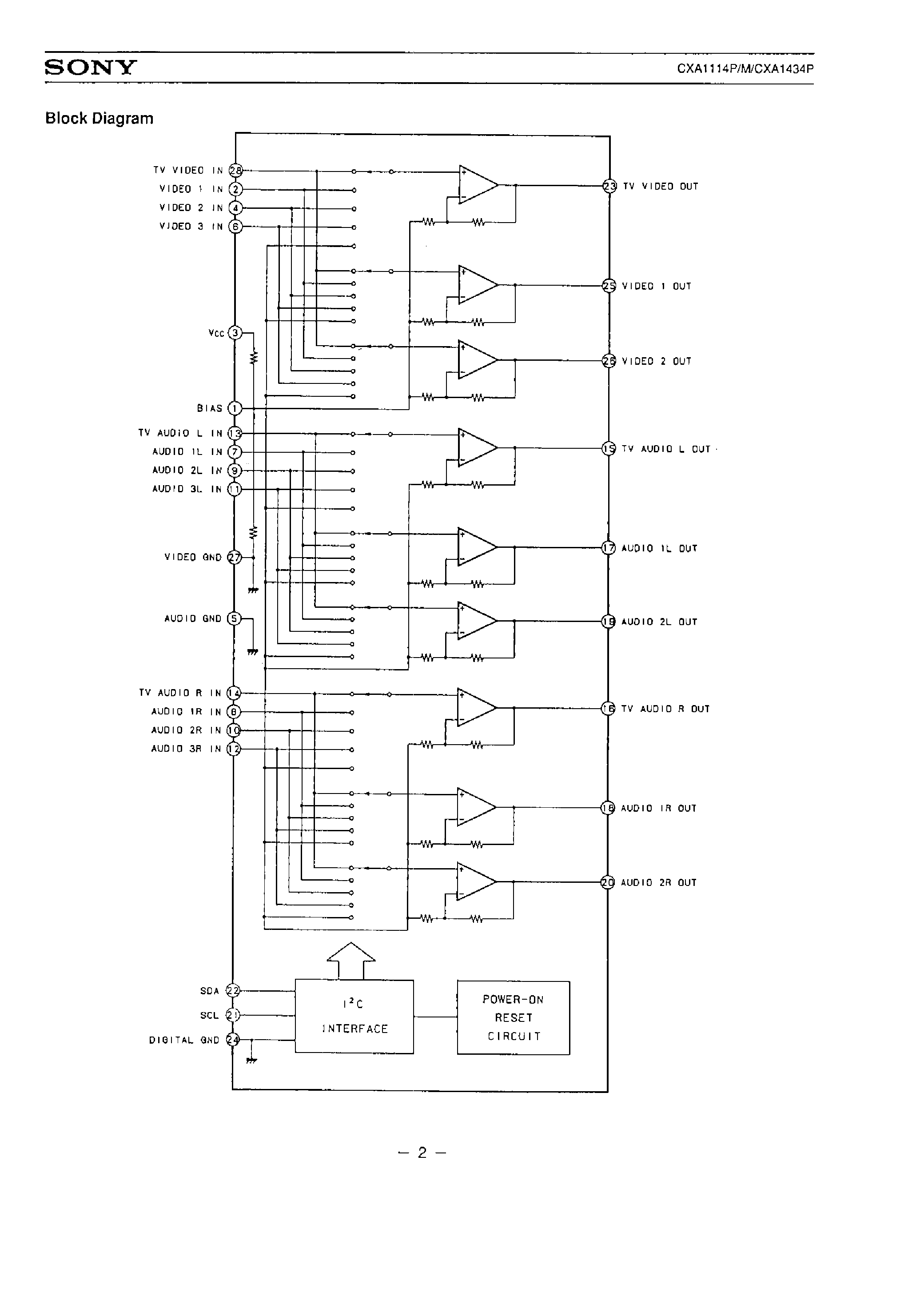 Datasheet CXA1114M page 2 Datasheet CXA1114M - AUDIO VIDEO SWITCH COMPATIBLE WITH I2C BUS page 2