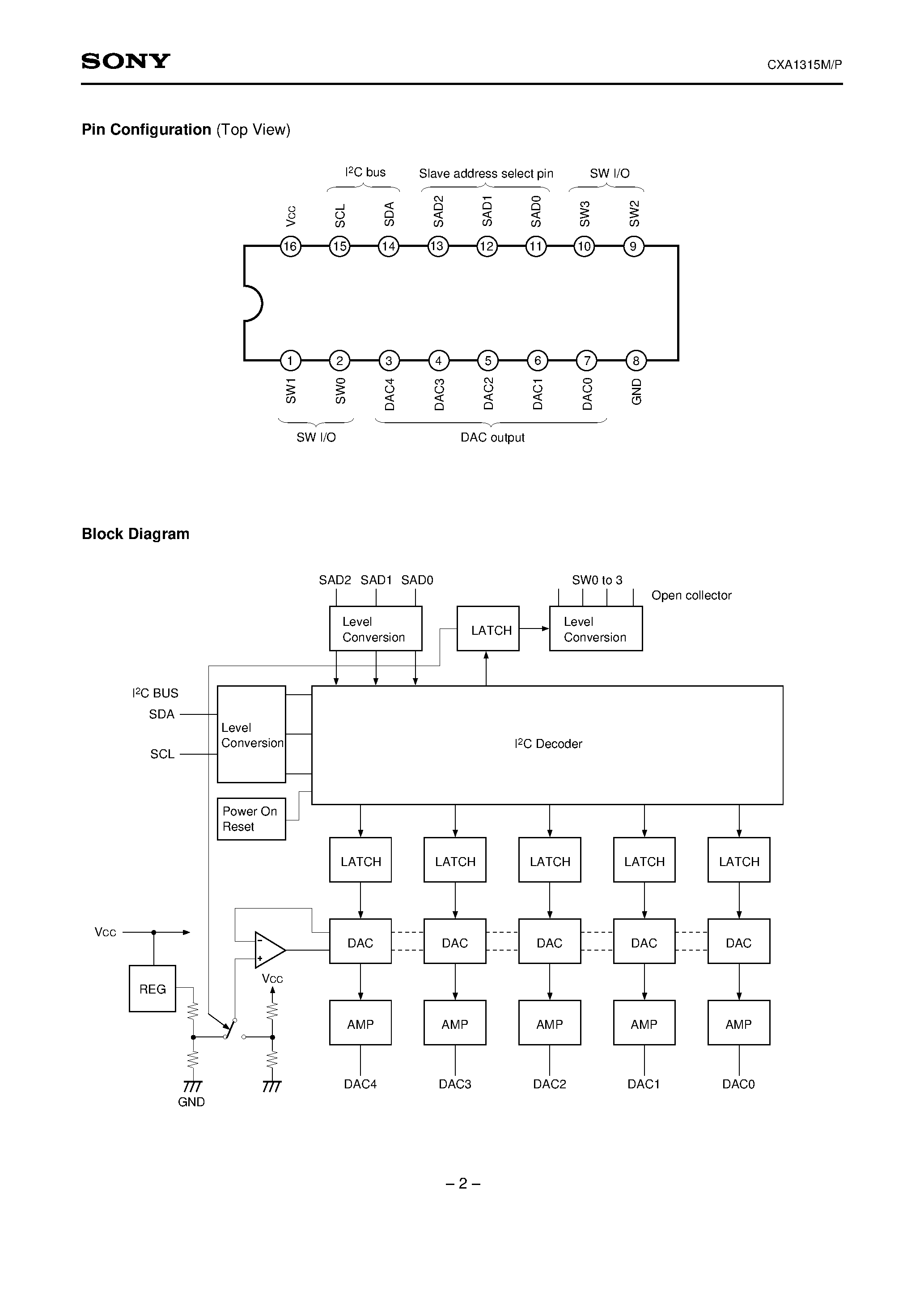 Даташит CXA1315P - 8-bit D/A Converter Supporting with I2C Bus страница 2