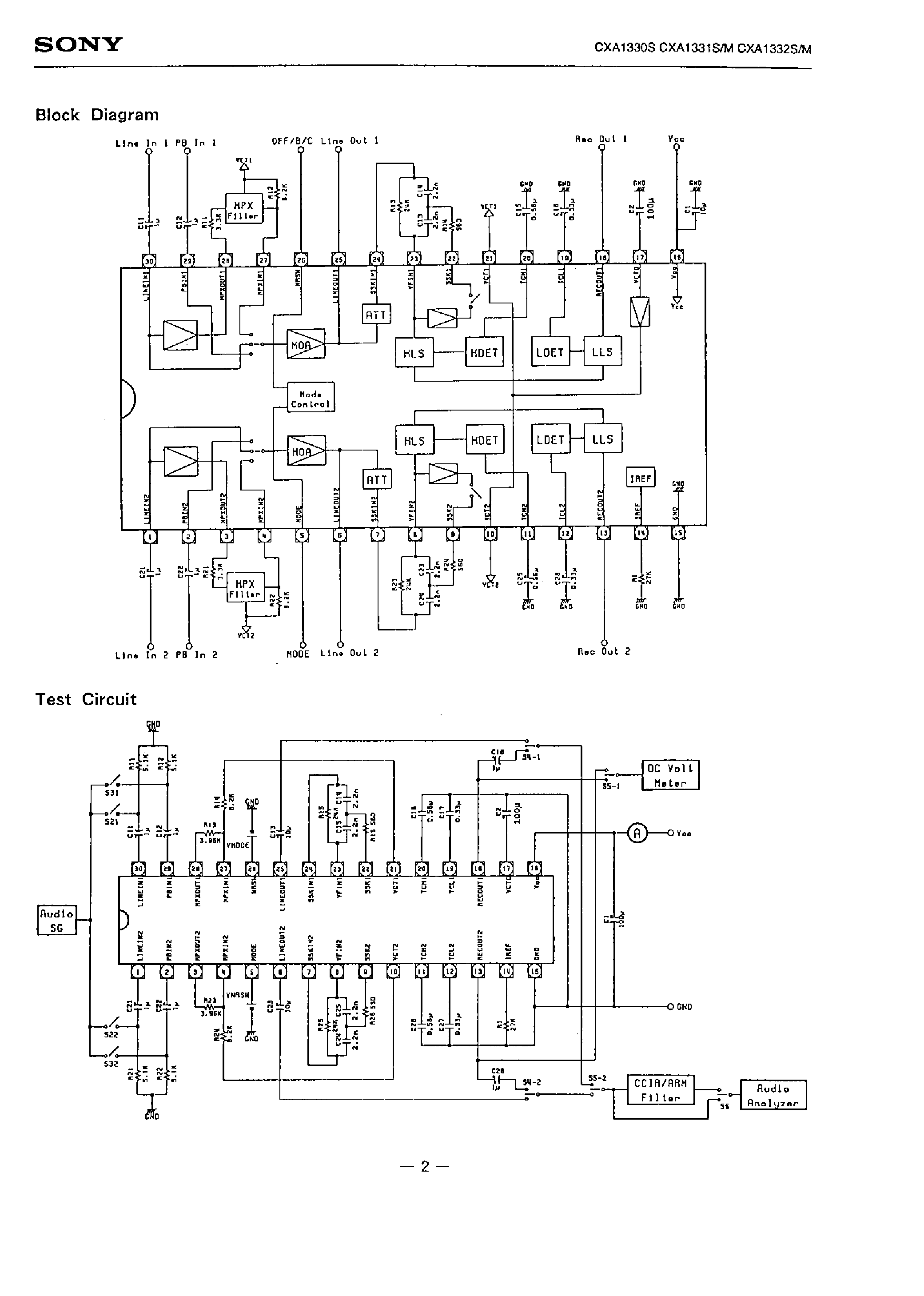 Даташит CXA1332S - DOLBY B/C TYPE NOISE REDUCTION SYSTEM страница 2
