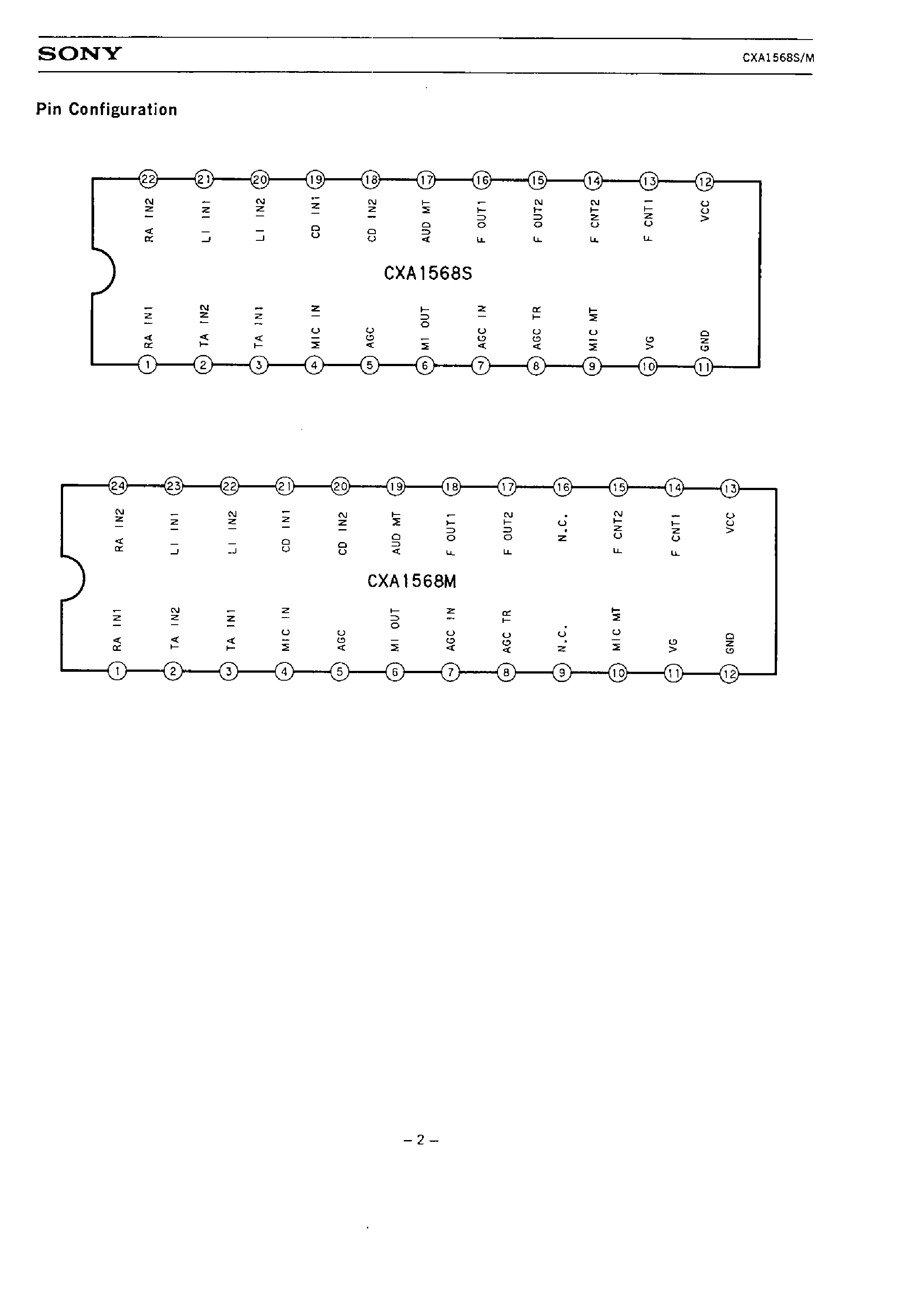 Datasheet CXA1568S - FUNCTION SWITCH FOR CASSETTE TAPE RECORDER WITH RADIO page 2