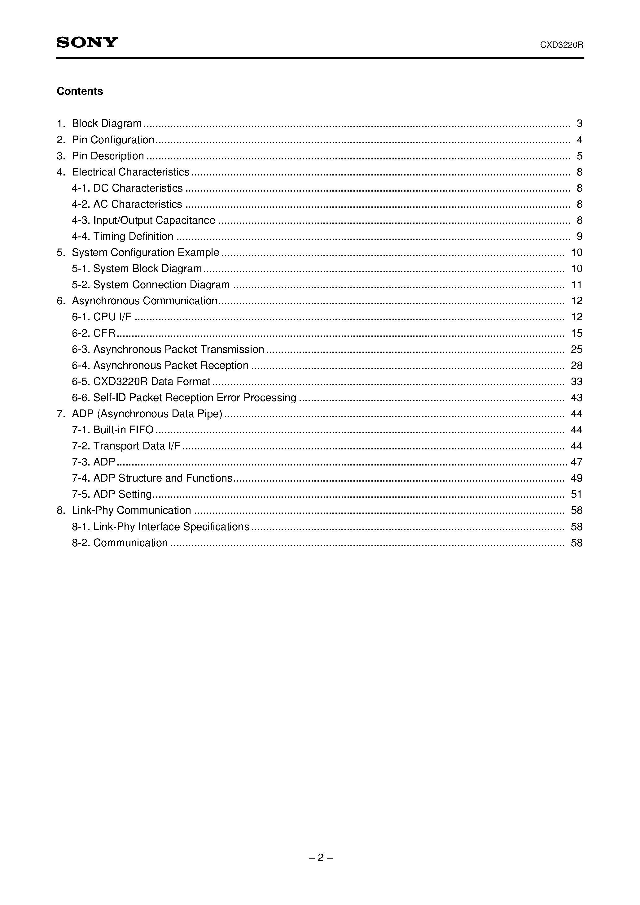 Даташит на микросхему CXD3220 страница 2 Даташит CXD3220 - IEEE1394 Link/Transaction Layer Controller LSI for SBP-2 страница 2