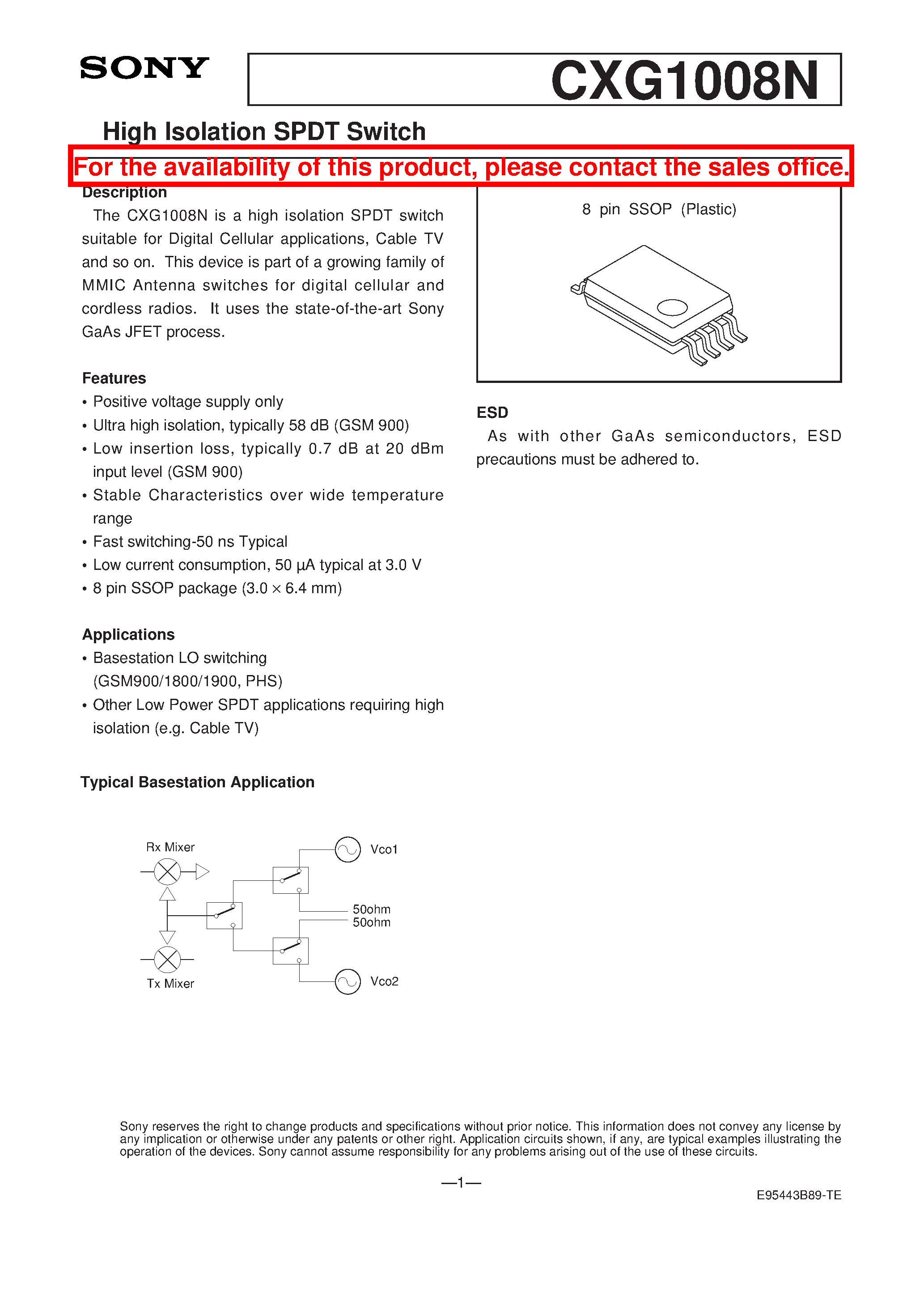 Даташит CXG1008N - High Isolation SPDT Switch страница 1