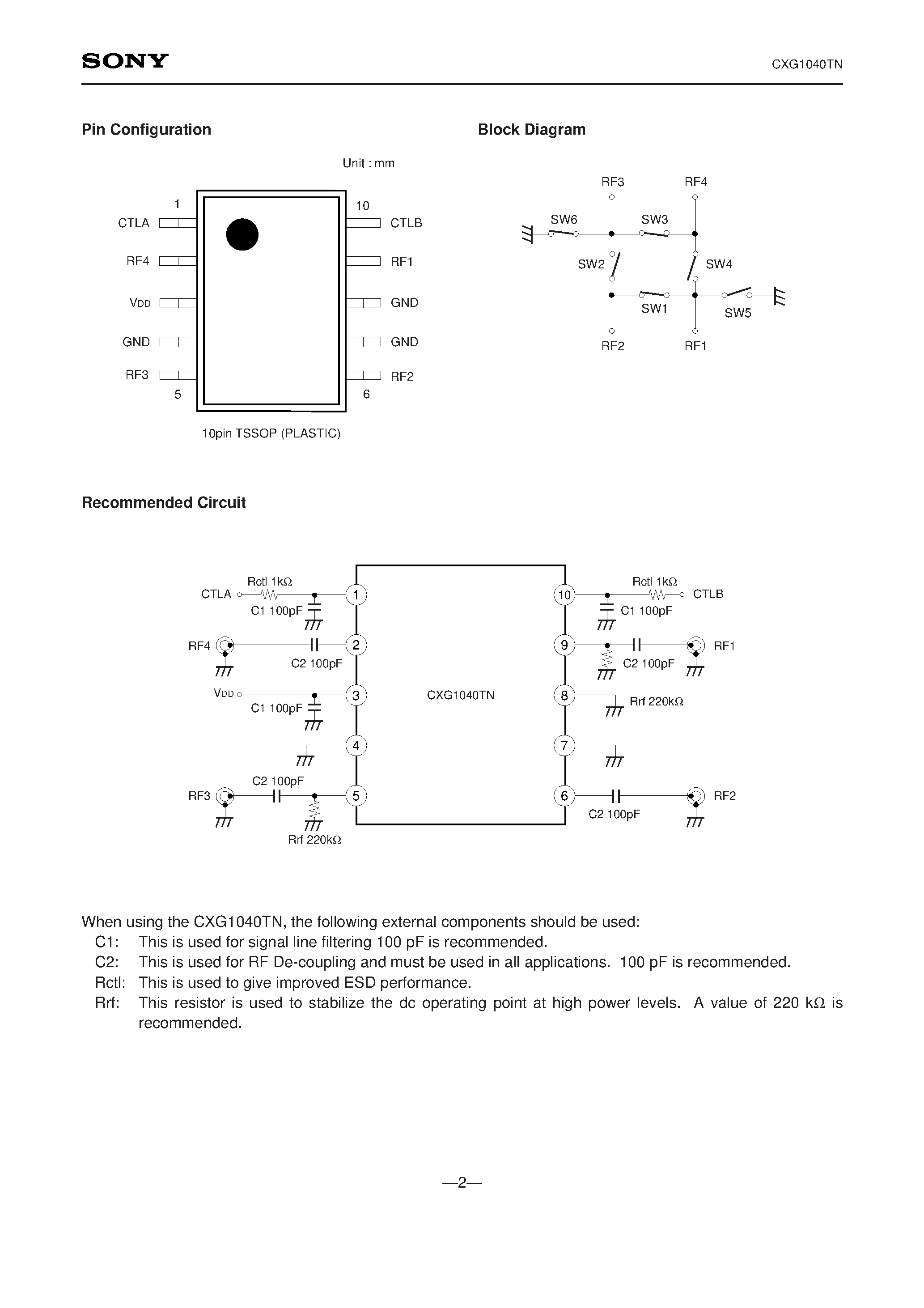 Даташит на микросхему CXG1040TN страница 2 Даташит CXG1040TN - High Isolation DPDT Switch страница 2
