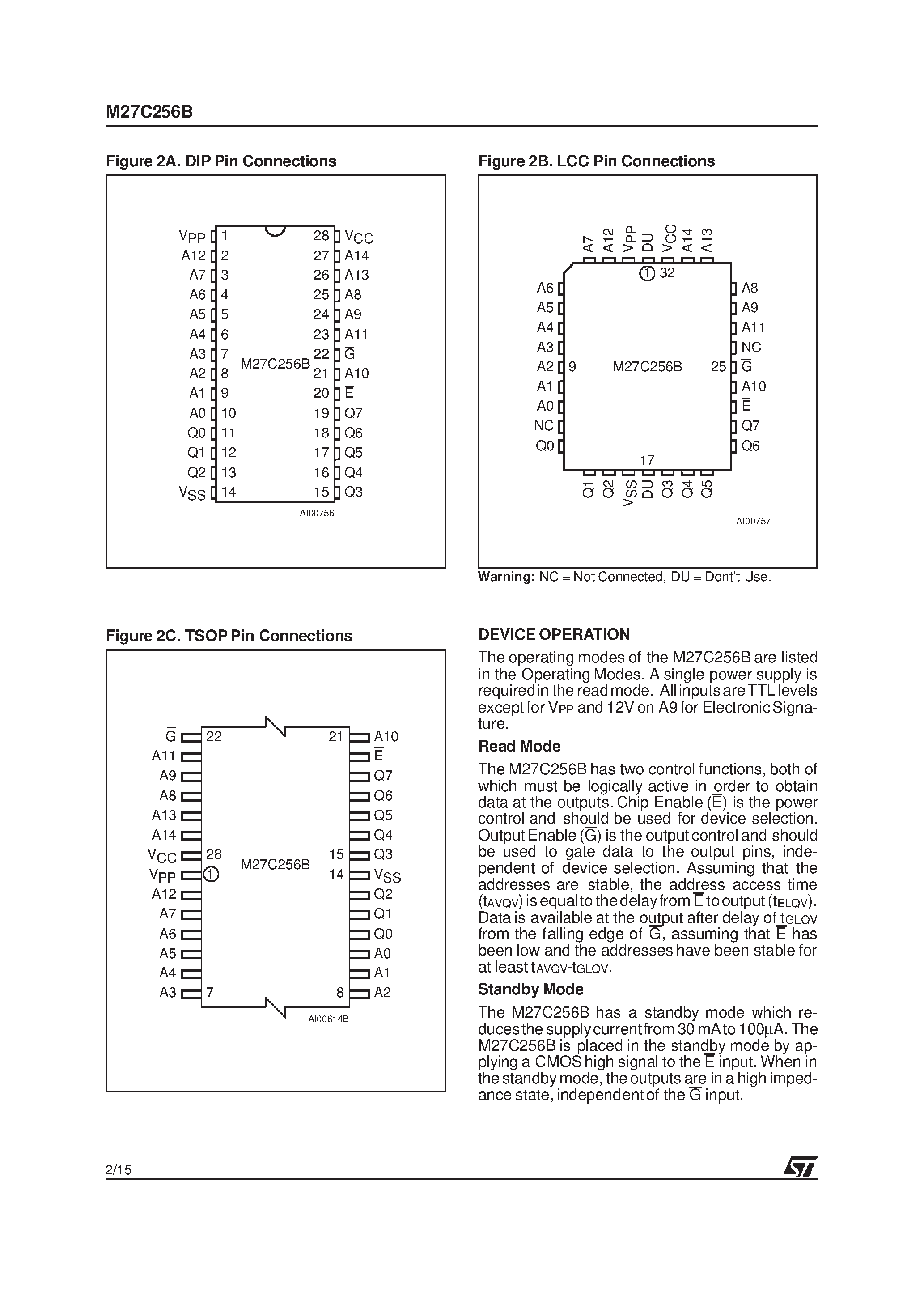 Datasheet M27C256B-80XC3TR - 256 Kbit (32Kb x 8) UV EPROM and OTP EPROM page 2