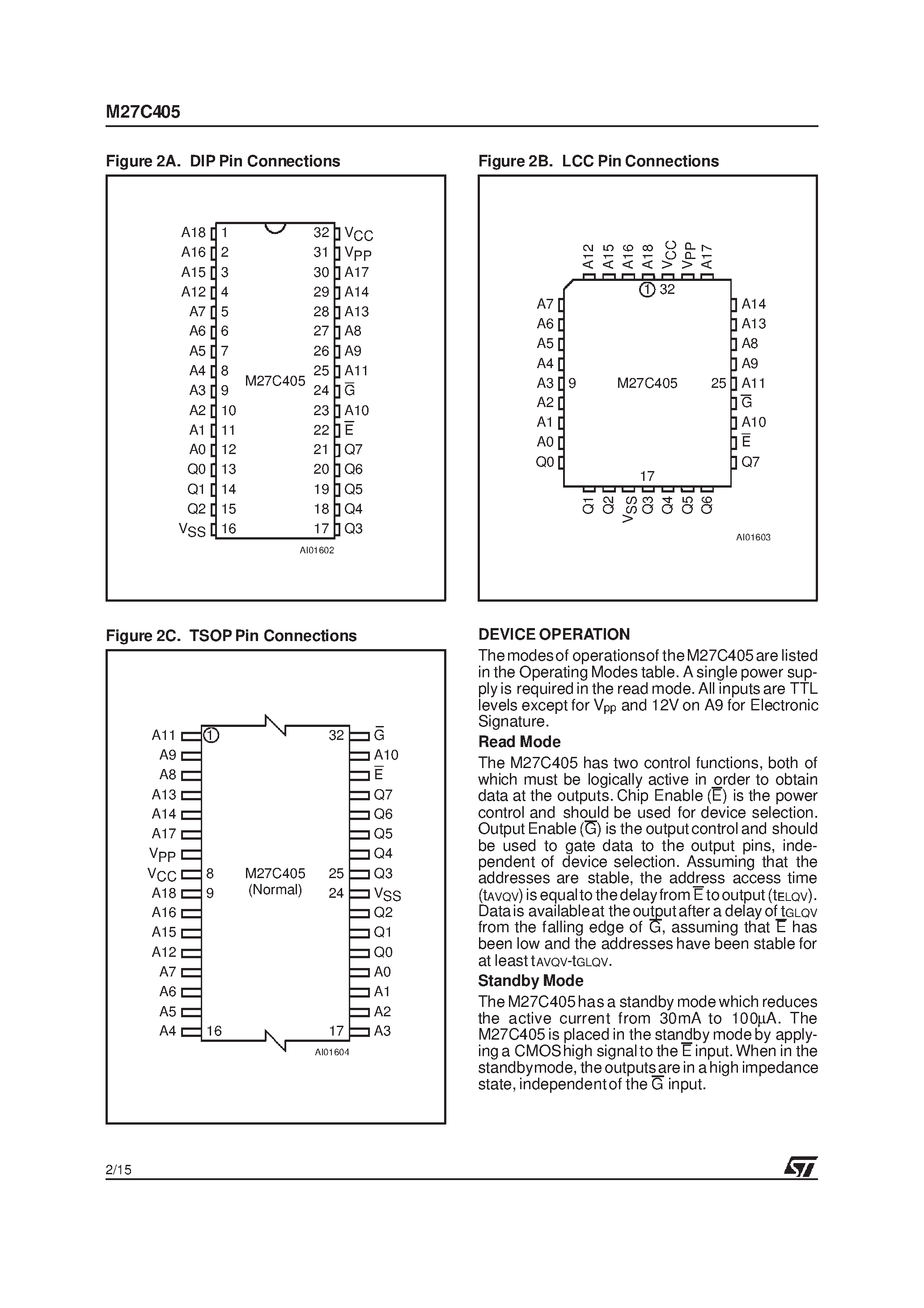 Datasheet M27C405-70N6TR - 4 Mbit 512Kb x 8 OTP EPROM page 2
