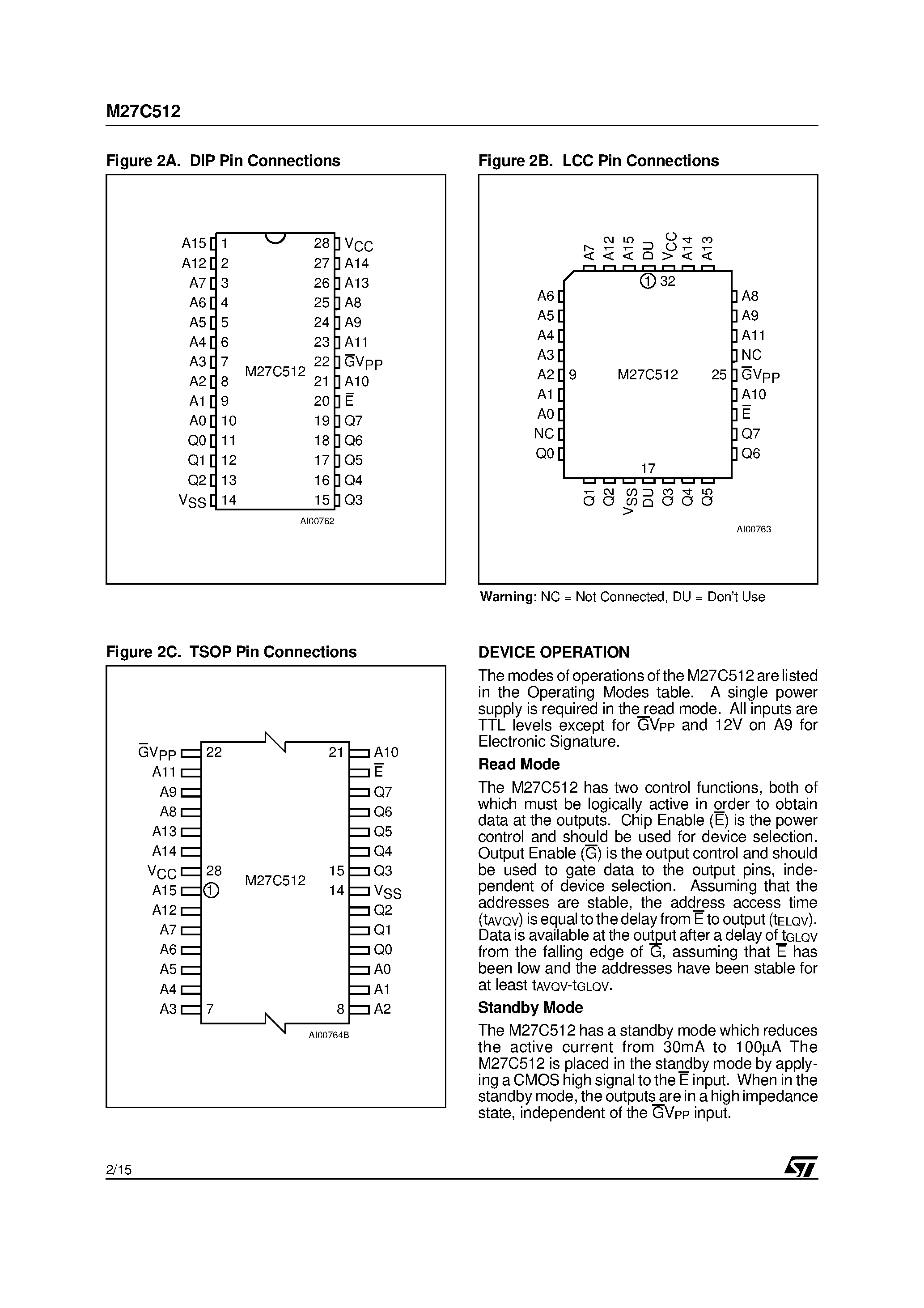 Даташит на микросхему M27C512-25F3TR страница 2 Даташит M27C512-25F3TR - 512 Kbit 64Kb x8 UV EPROM and OTP EPROM страница 2