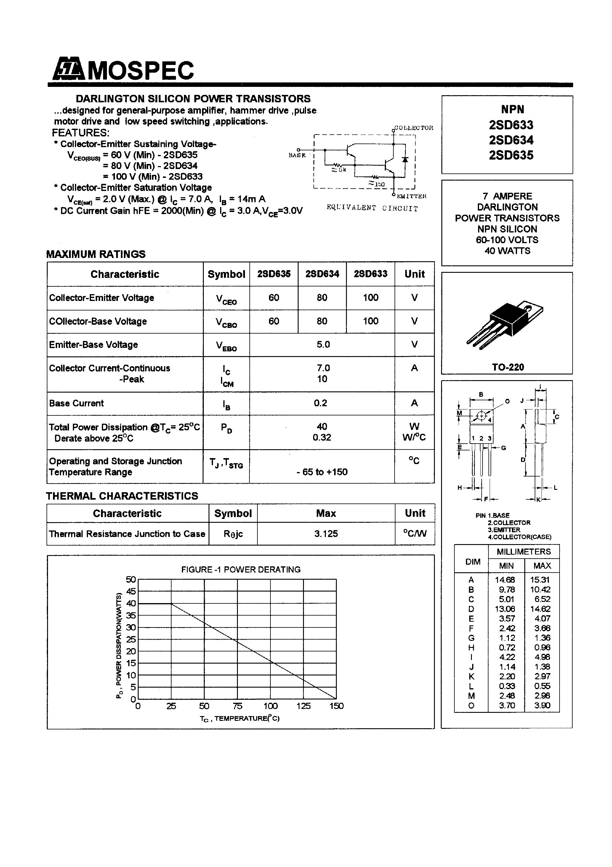 Даташит 2SD635 - POWER TRANSISTORS(7A/40W) страница 1