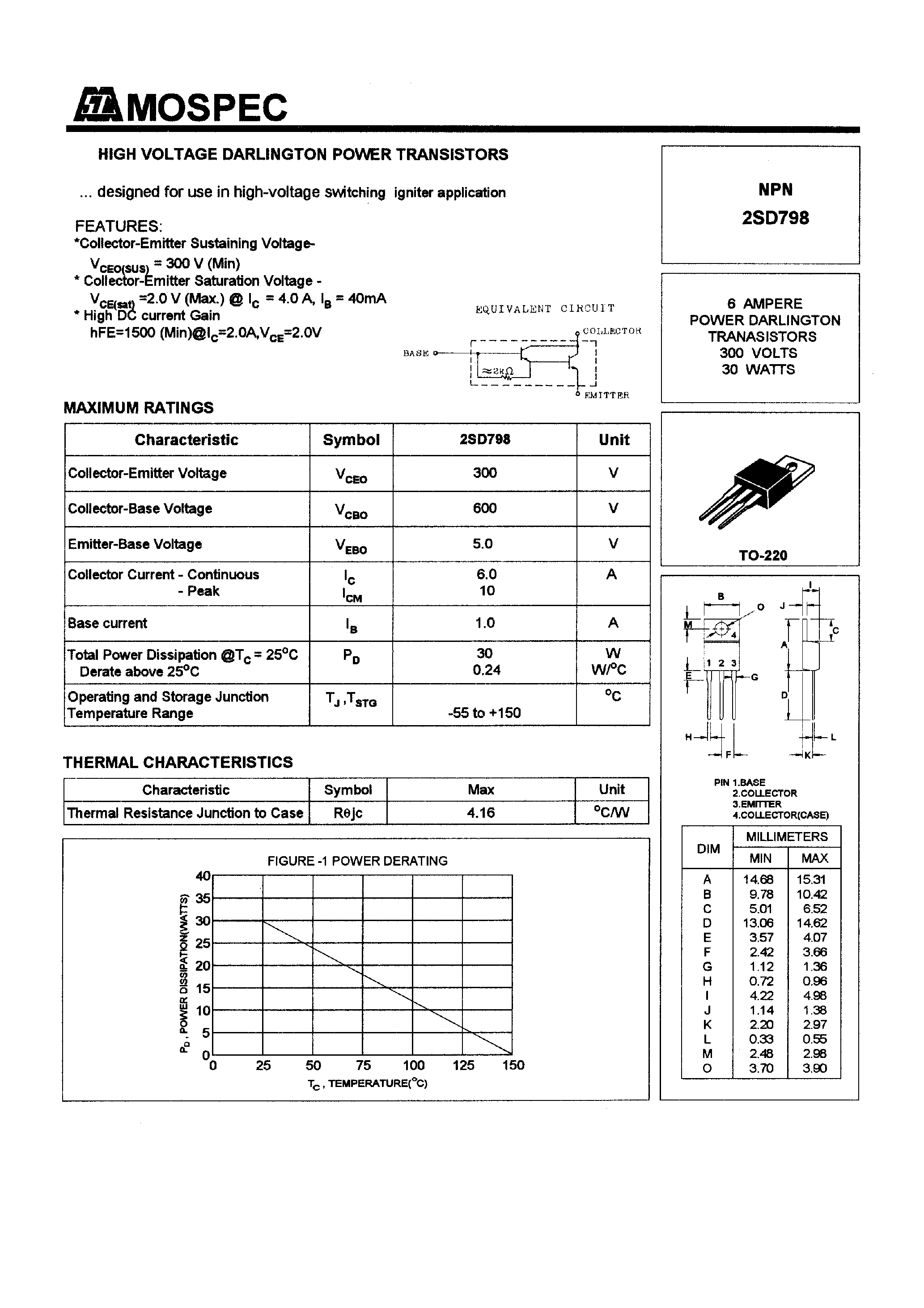 Даташит 2SD798 - POWER TRANSISTORS(6A/300V/30W) страница 1