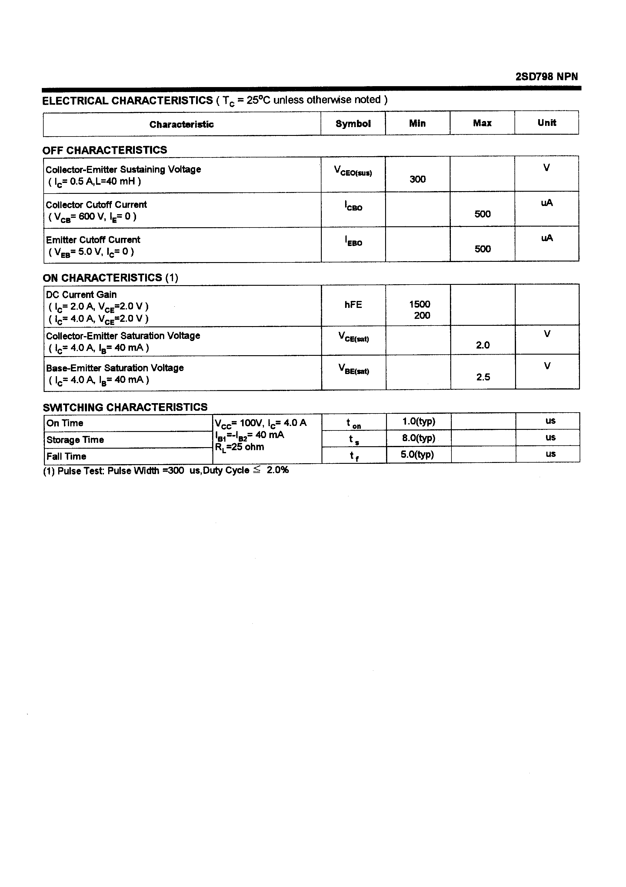 Даташит 2SD798 - POWER TRANSISTORS(6A/300V/30W) страница 2