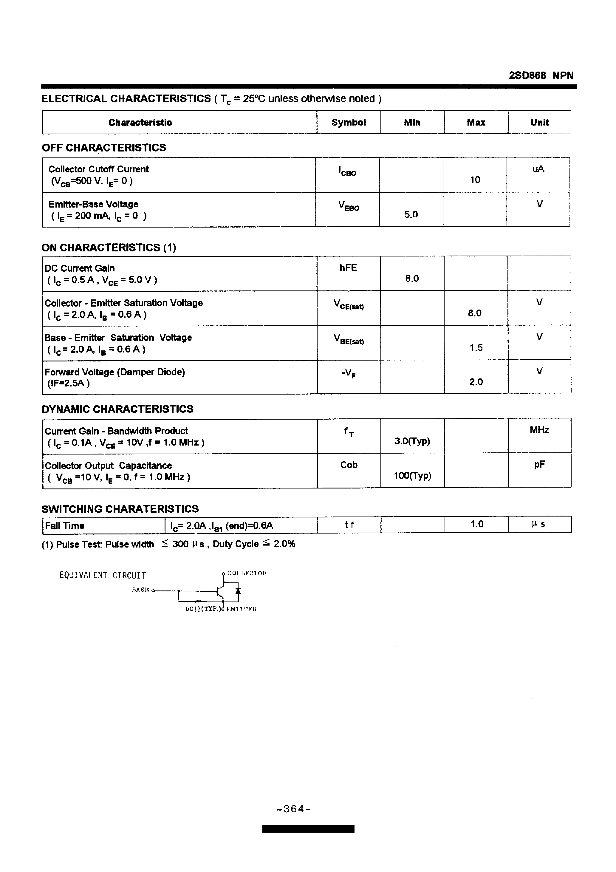 Datasheet 2SD868 - POWER TRANSISTORS(2.5A/1500V/50W) page 2