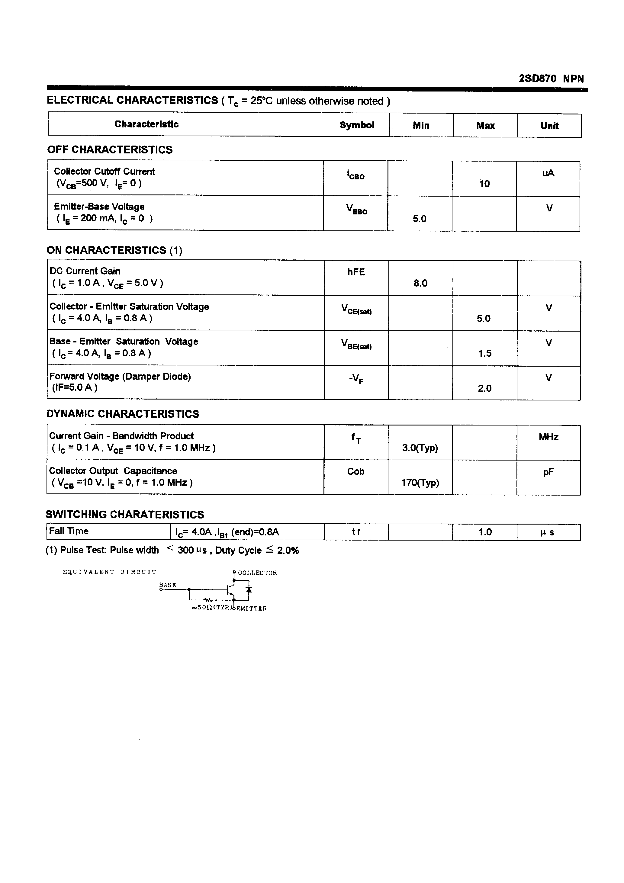 Даташит 2SD870 - POWER TRANSISTORS(5A/1500V/50W) страница 2