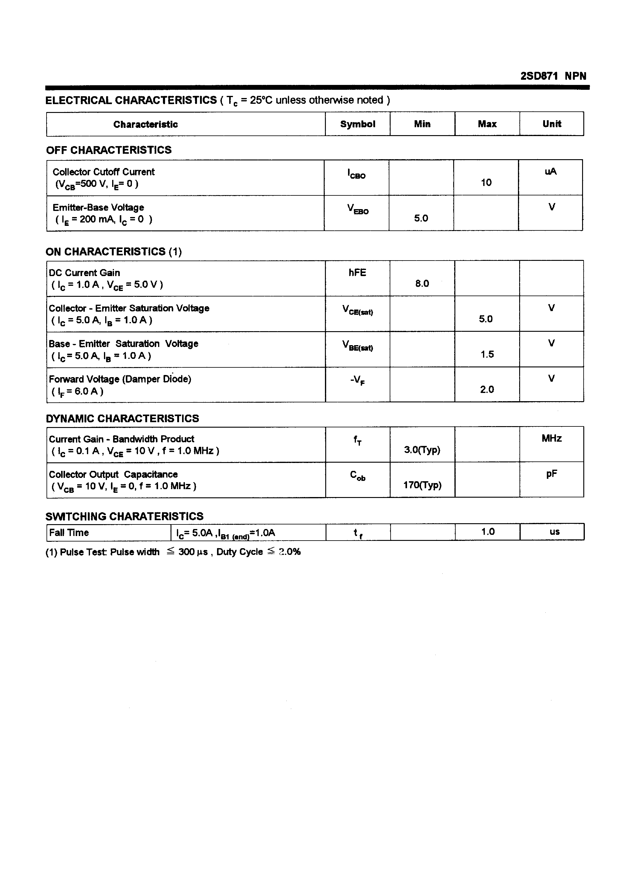Даташит 2SD871 - POWER TRANSISTORS(6A/1500V/50W) страница 2