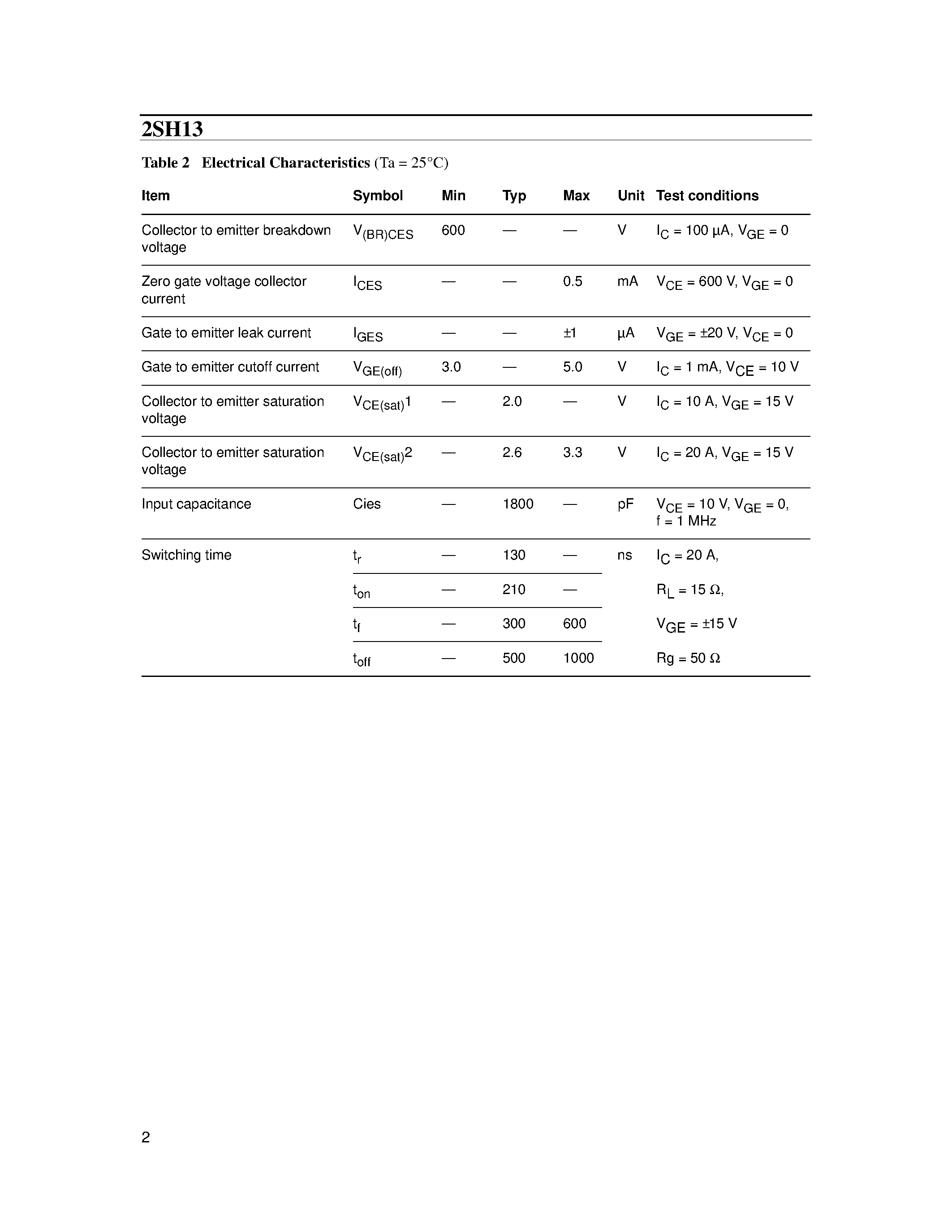 Datasheet 2SH13 - Silicon N-Channel IGBT page 2