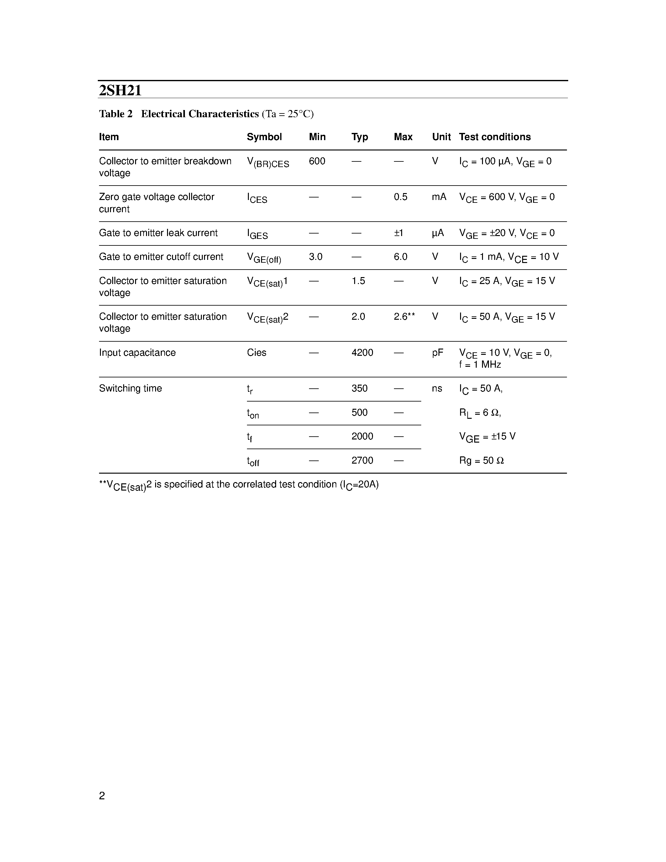 Datasheet 2SH21 - Silicon N-Channel IGBT page 2