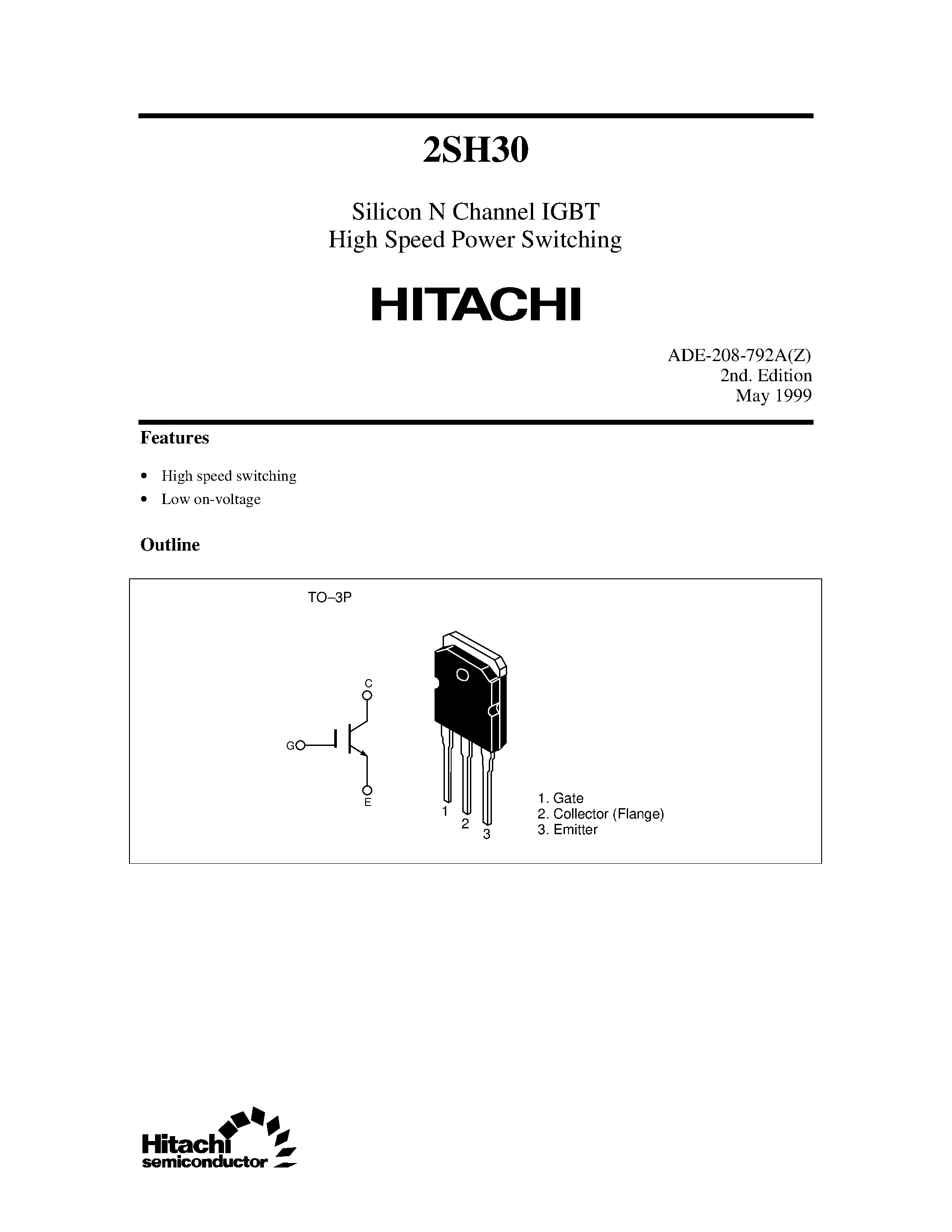 Datasheet 2SH30 - Silicon N Channel IGBT High Speed Power Switching page 1
