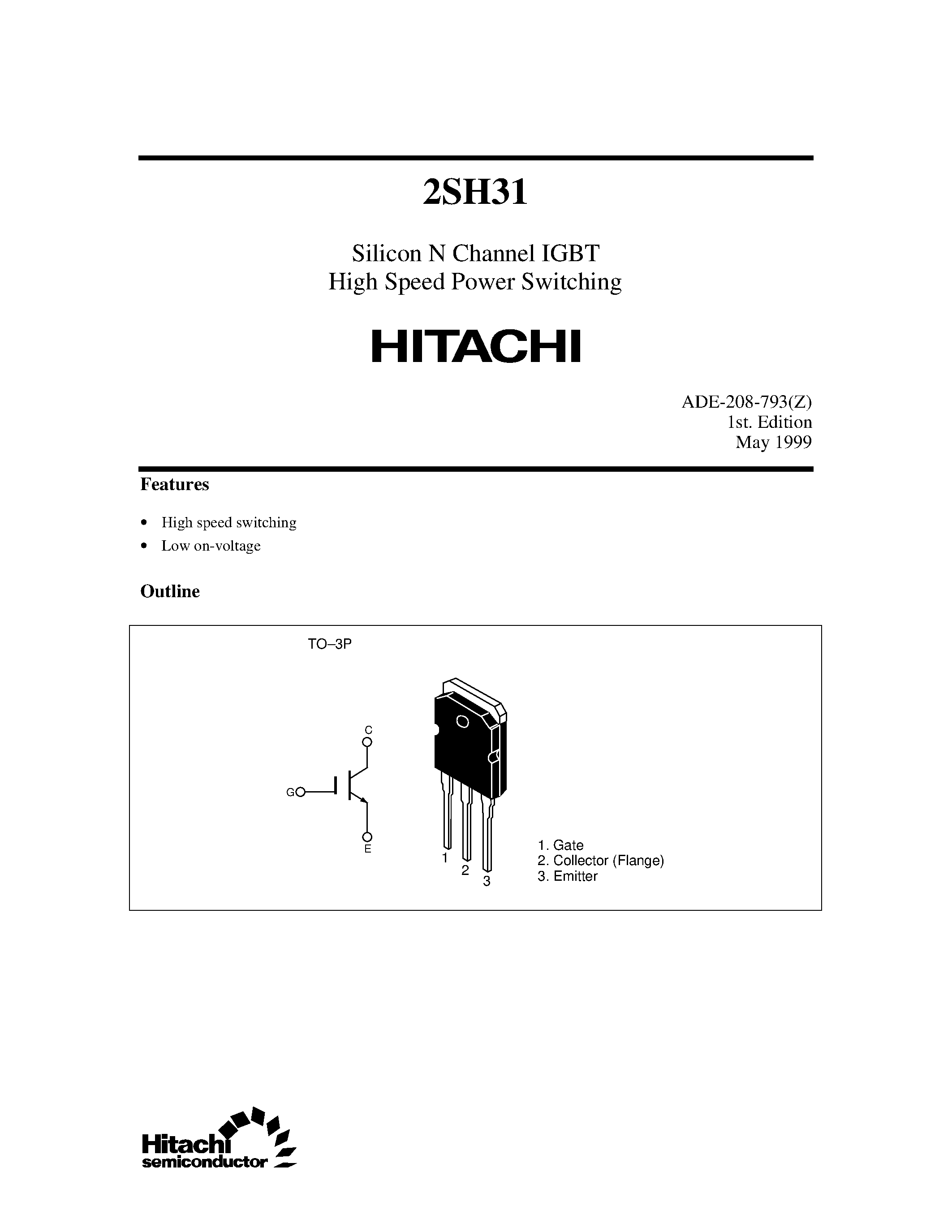 Datasheet 2SH31 - Silicon N Channel IGBT High Speed Power Switching page 1