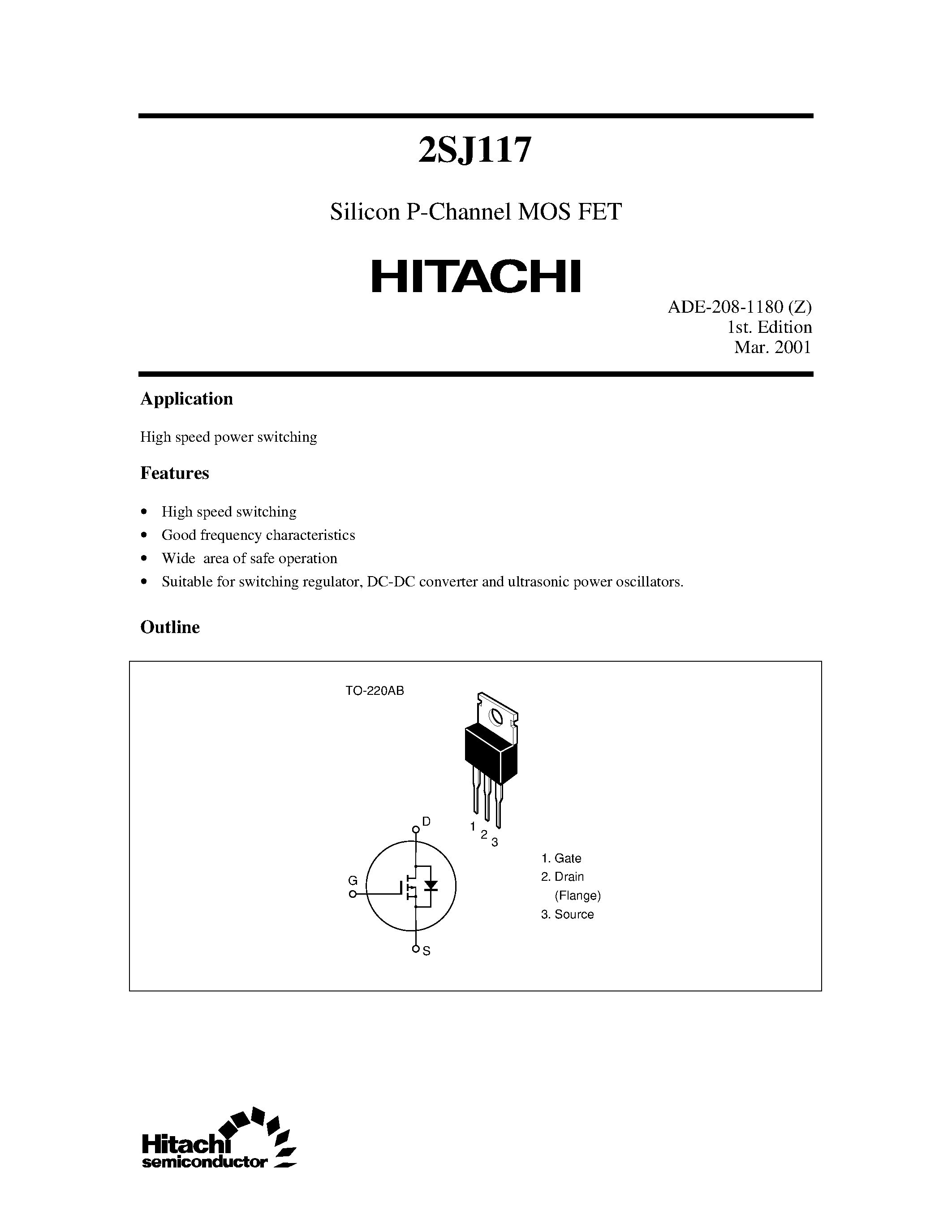 Datasheet 2SJ117 page 1 Datasheet 2SJ117 - Silicon P-Channel MOS FET page 1