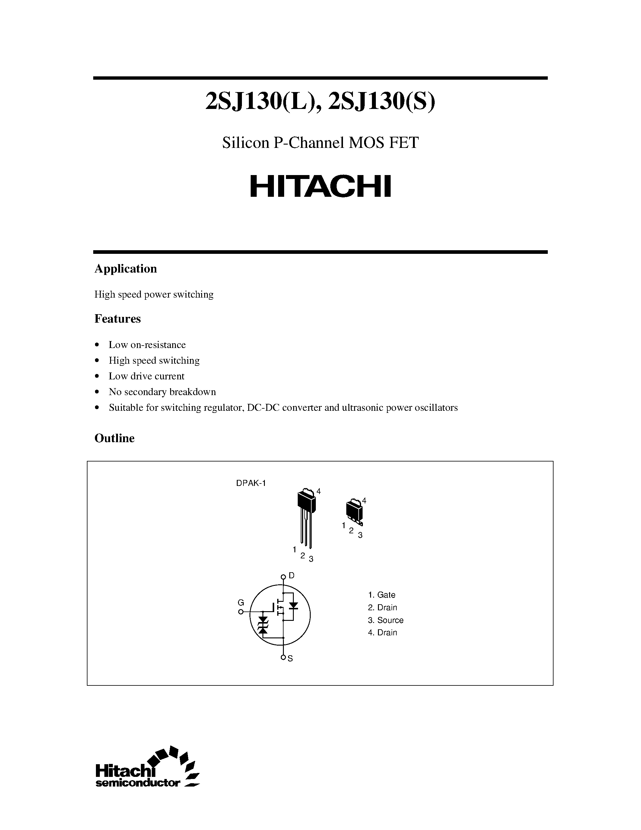 Datasheet 2SJ130 - Silicon P-Channel MOS FET page 1