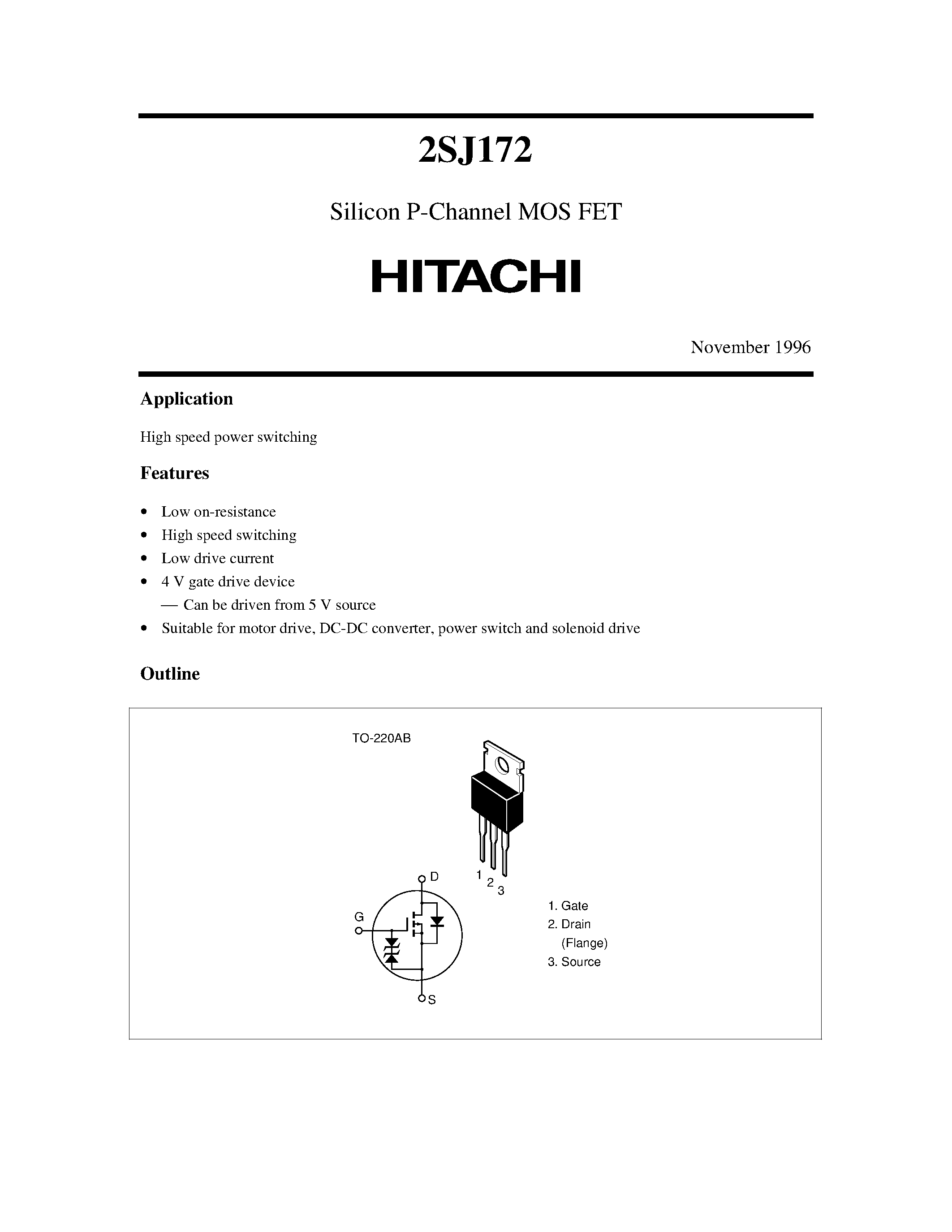 Datasheet 2SJ172 page 1 Datasheet 2SJ172 - Silicon P-Channel MOS FET page 1