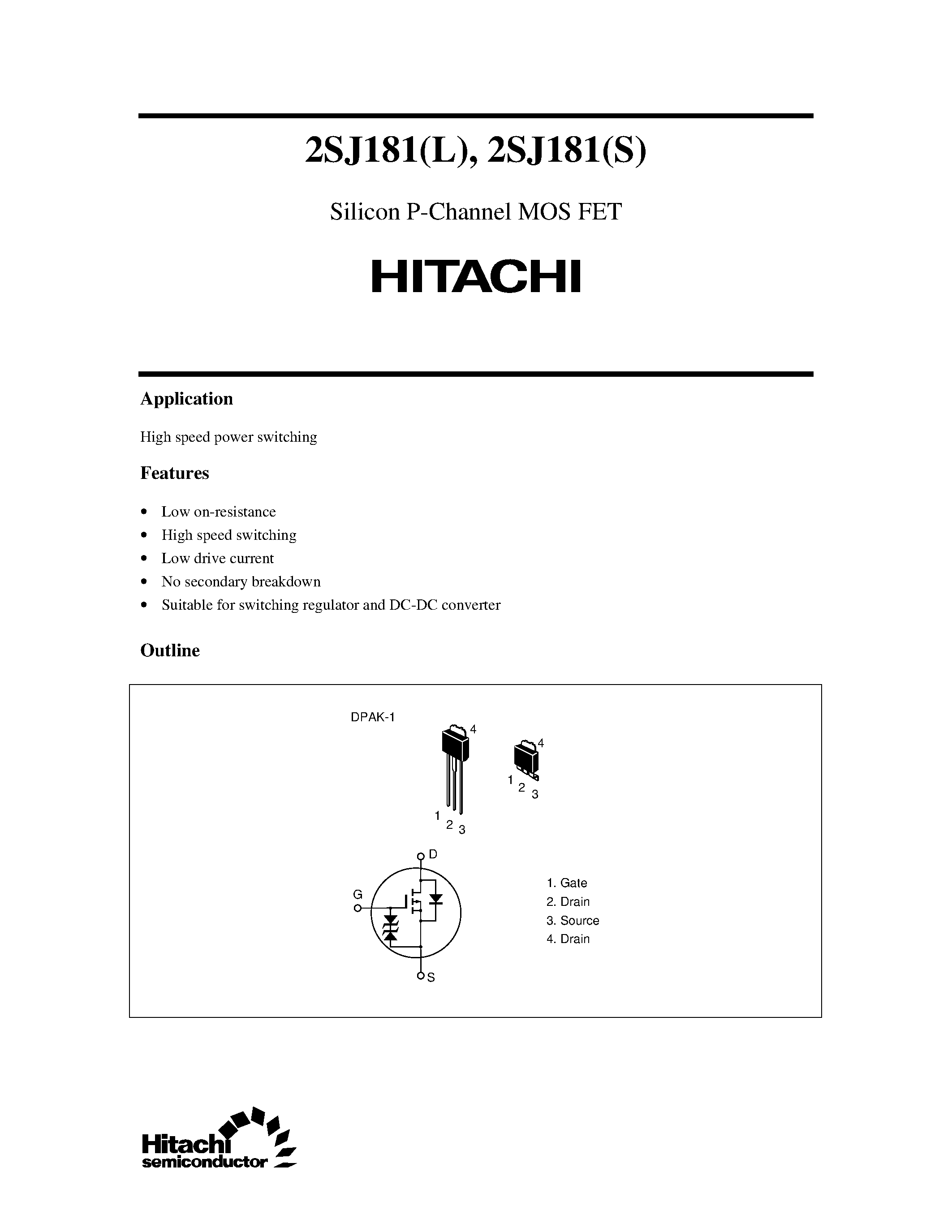 Datasheet 2SJ181L page 1 Datasheet 2SJ181L - Silicon P-Channel MOS FET page 1