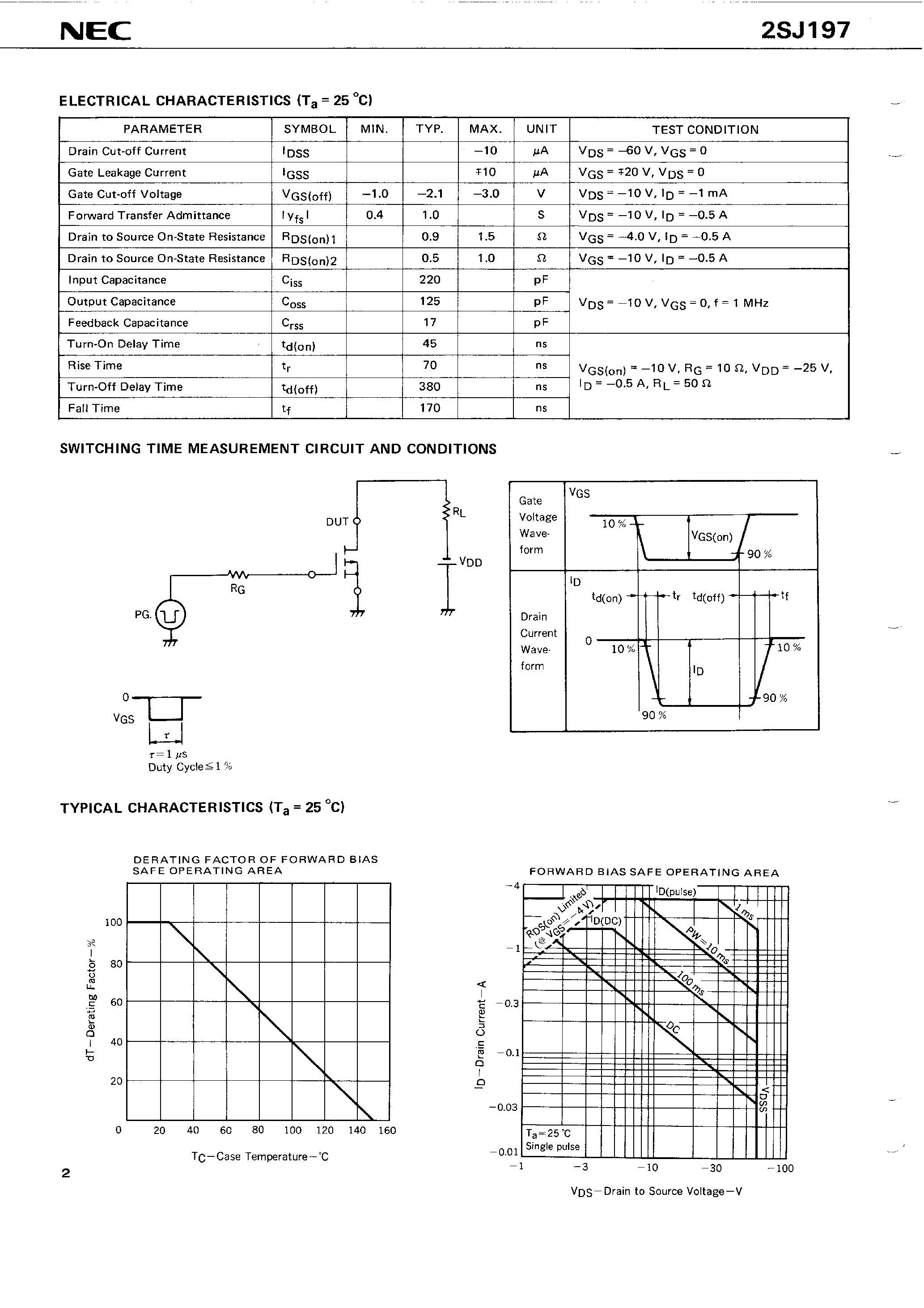 Datasheet 2SJ197 page 2 Datasheet 2SJ197 - P-CHANNEL MOS FET FOR SWITCHING page 2