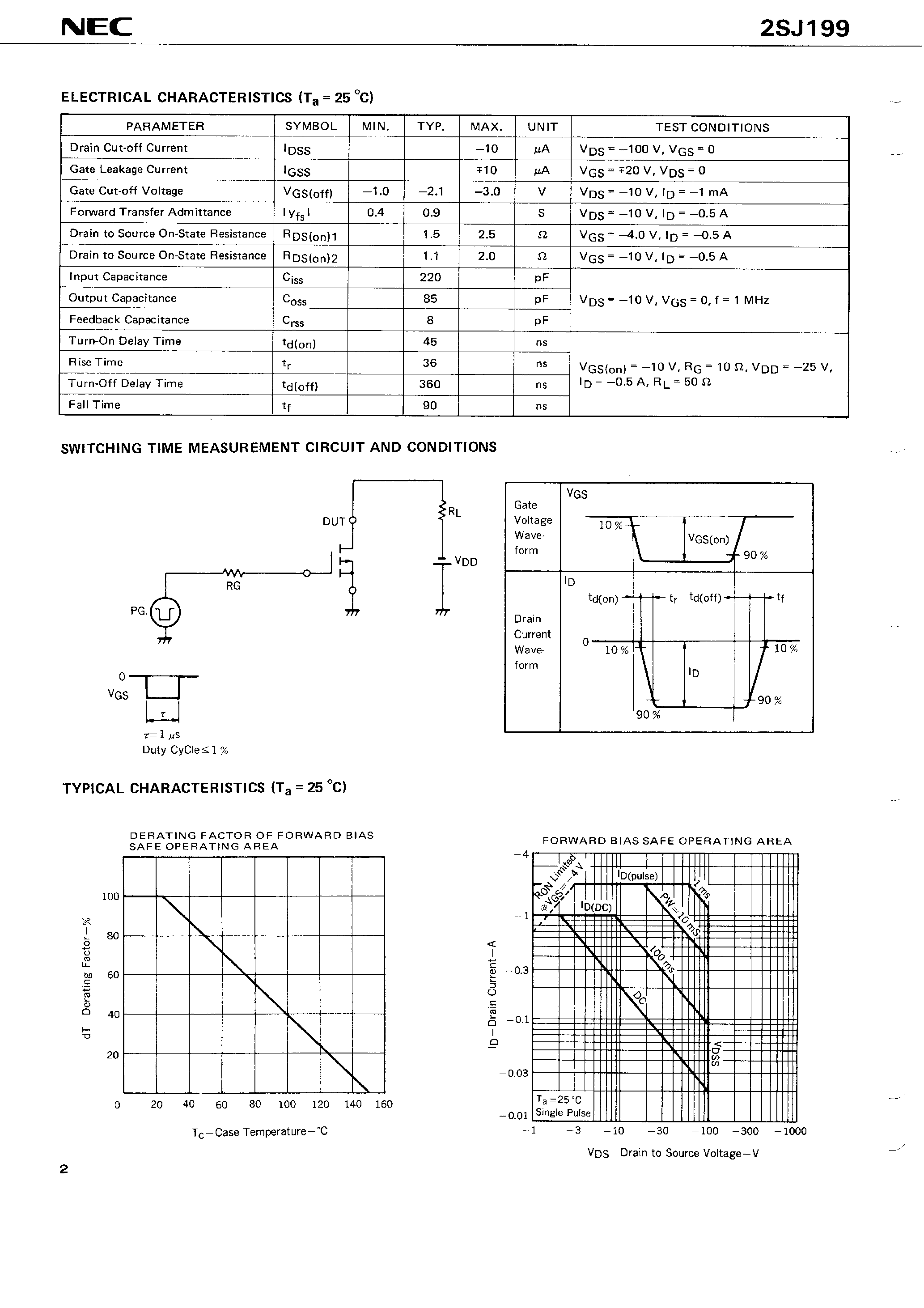 Datasheet 2SJ199 page 2 Datasheet 2SJ199 - P-CHANNEL MOS FET FOR SWITCHING page 2
