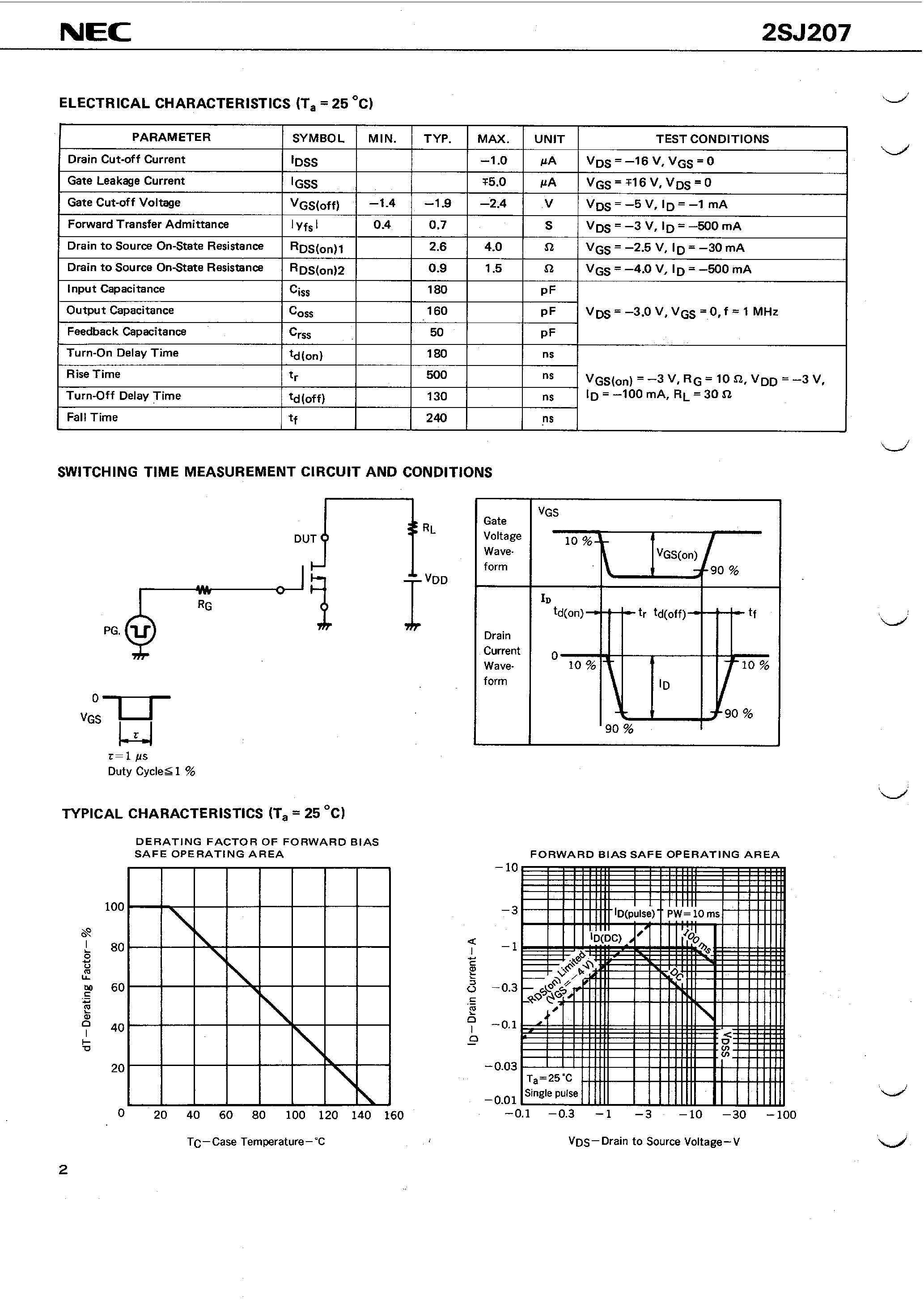 Datasheet 2SJ207 page 2 Datasheet 2SJ207 - P-CHANNEL MOS FET FOR SWITCHING page 2