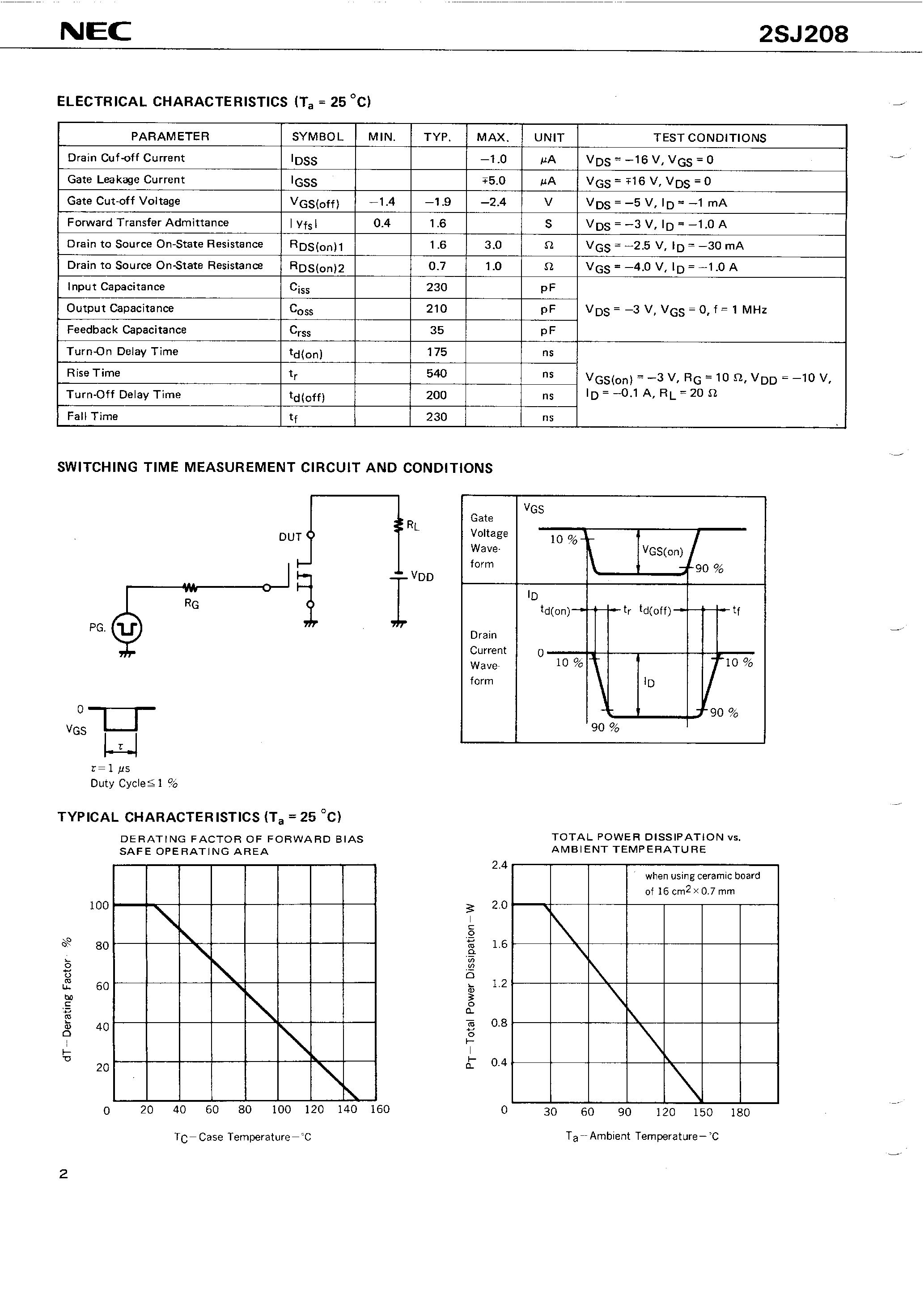 Datasheet 2SJ208 - P-CHANNEL MOS FET FOR SWITCHING page 2
