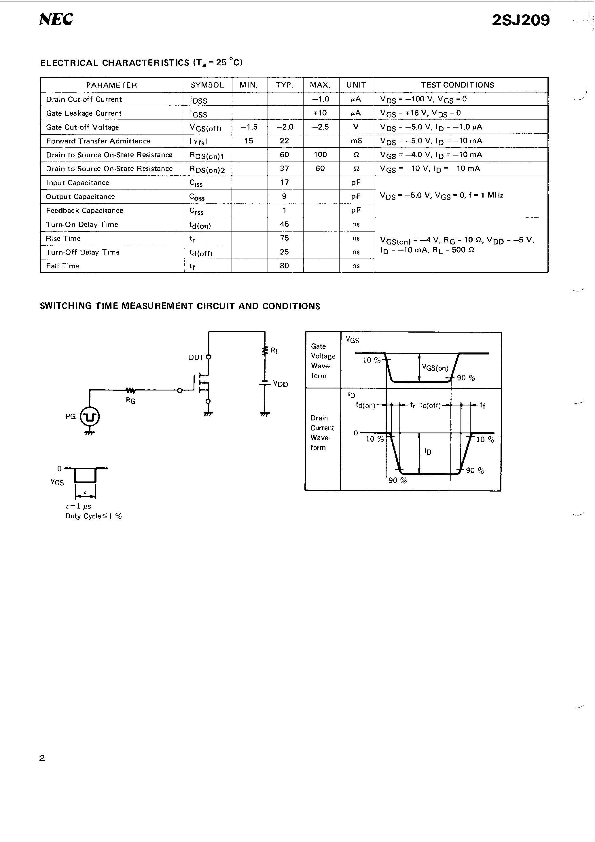 Datasheet 2SJ209 - P-CHANNEL MOS FET FOR SWITCHING page 2