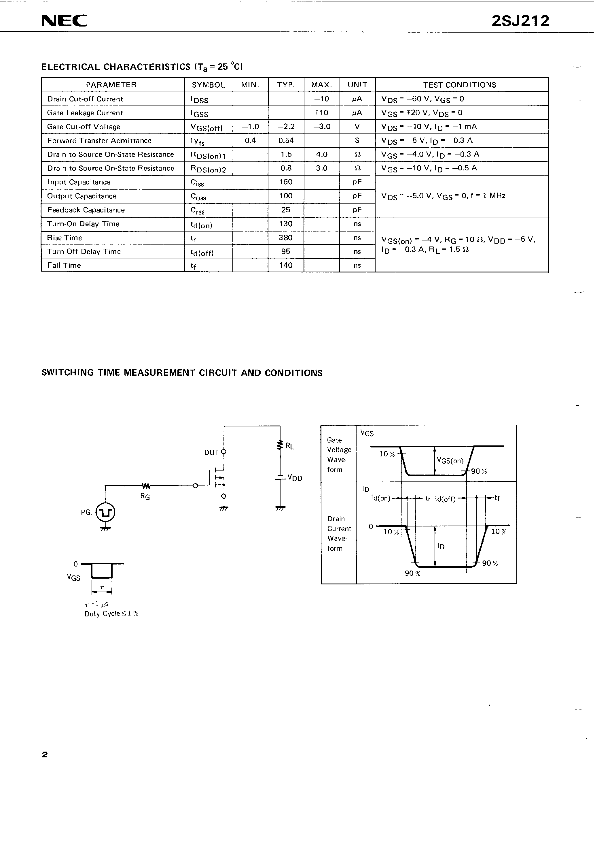 Datasheet 2SJ212 - P-CHANNEL MOS FET FOR SWITCHING page 2