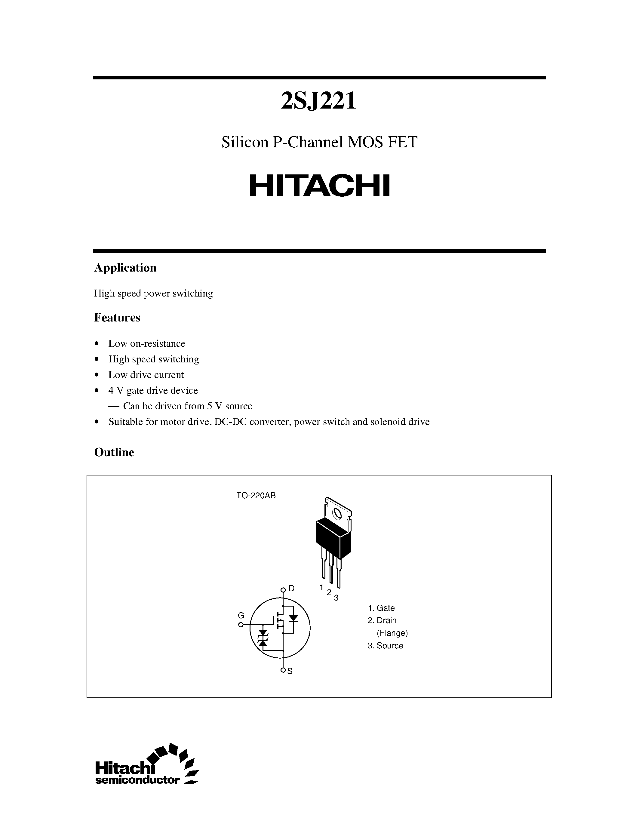 Datasheet 2SJ221 - Silicon P-Channel MOS FET page 1