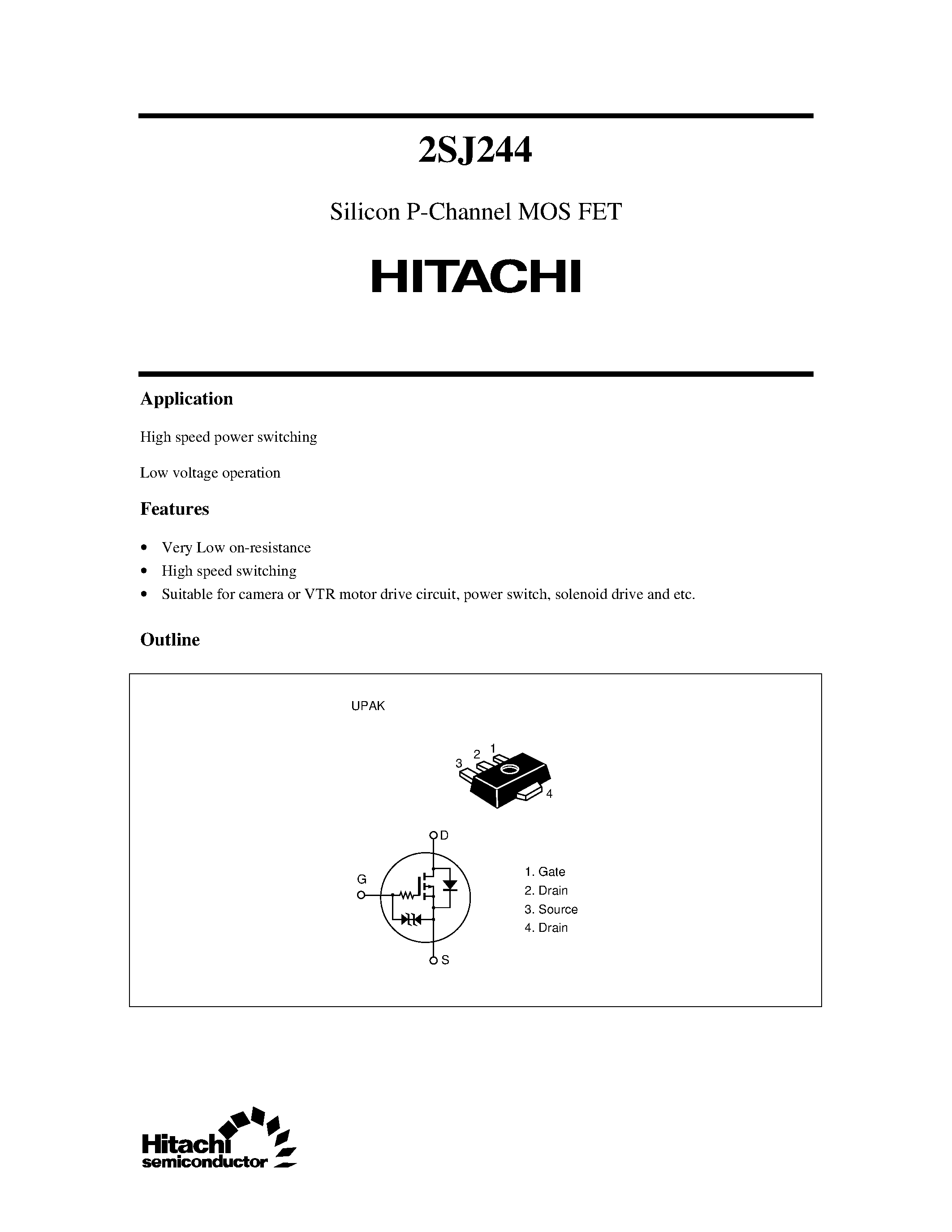 Datasheet 2SJ244 - Silicon P-Channel MOS FET page 1