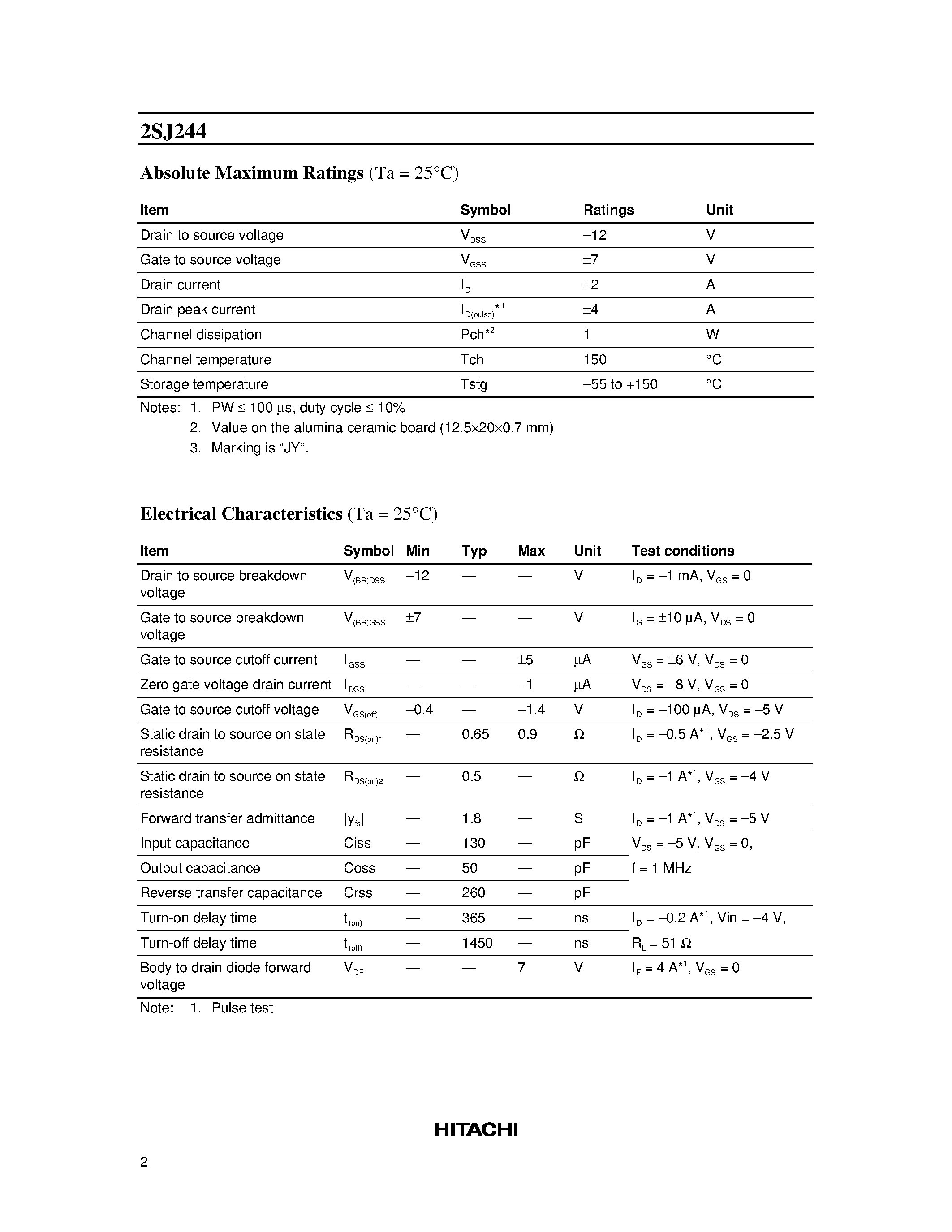 Datasheet 2SJ244 - Silicon P-Channel MOS FET page 2
