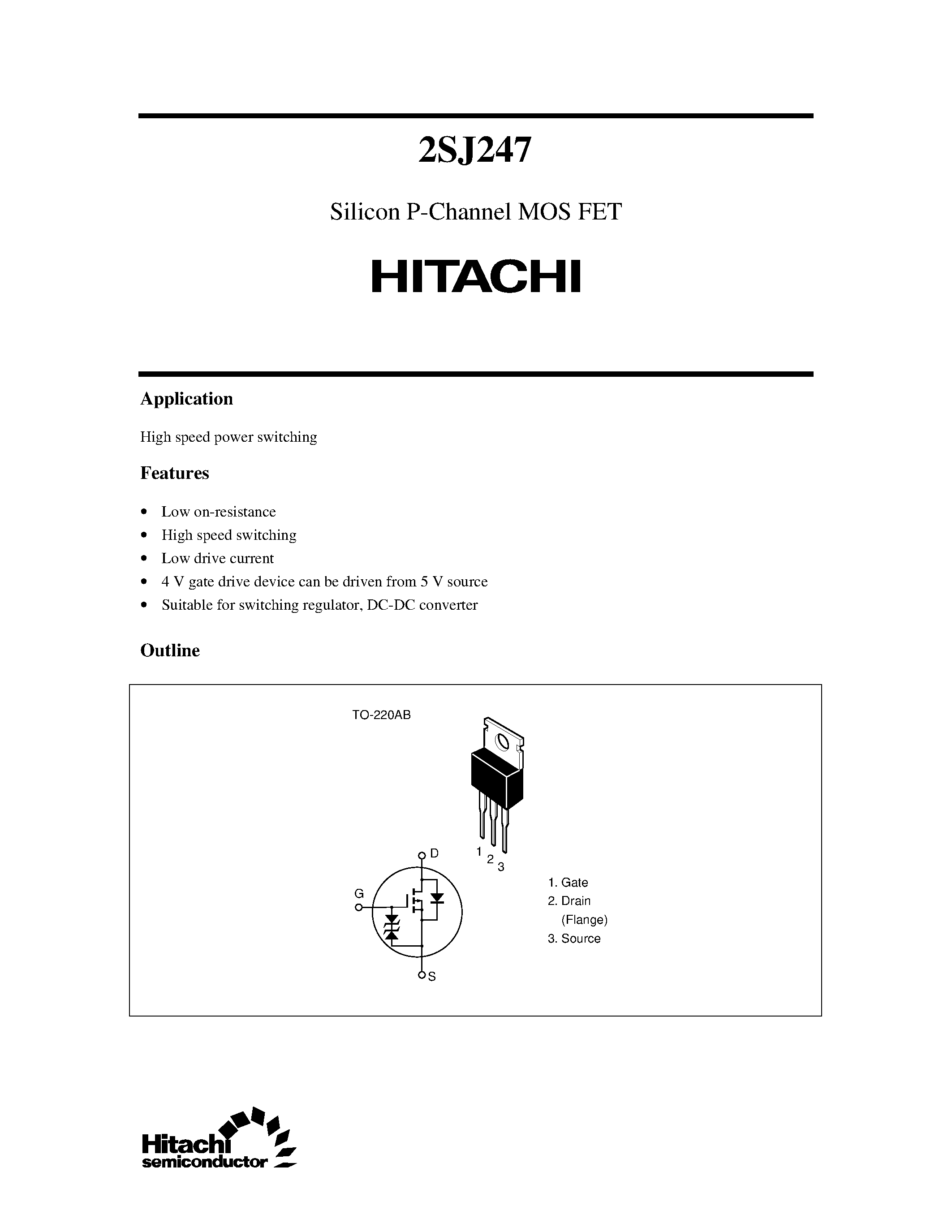 Datasheet 2SJ247 - Silicon P-Channel MOS FET page 1
