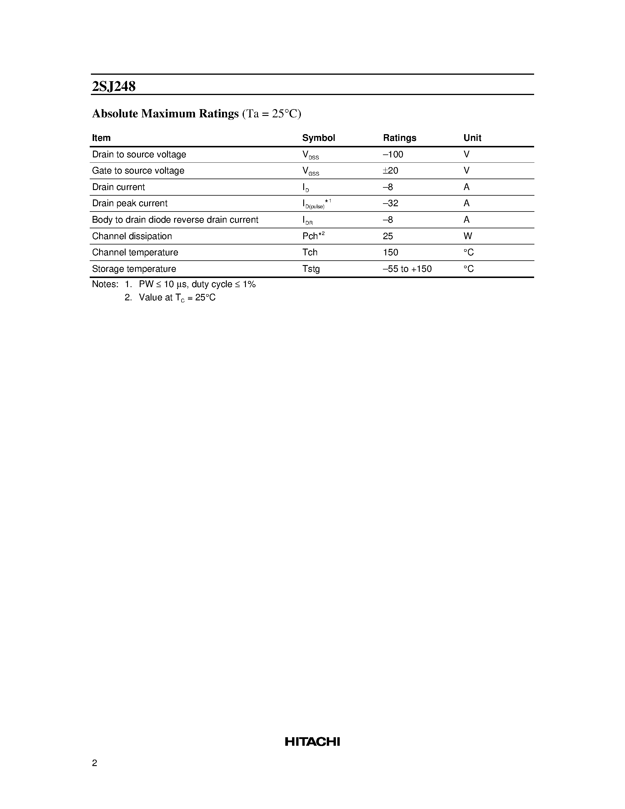 Datasheet 2SJ248 - Silicon P-Channel MOS FET page 2