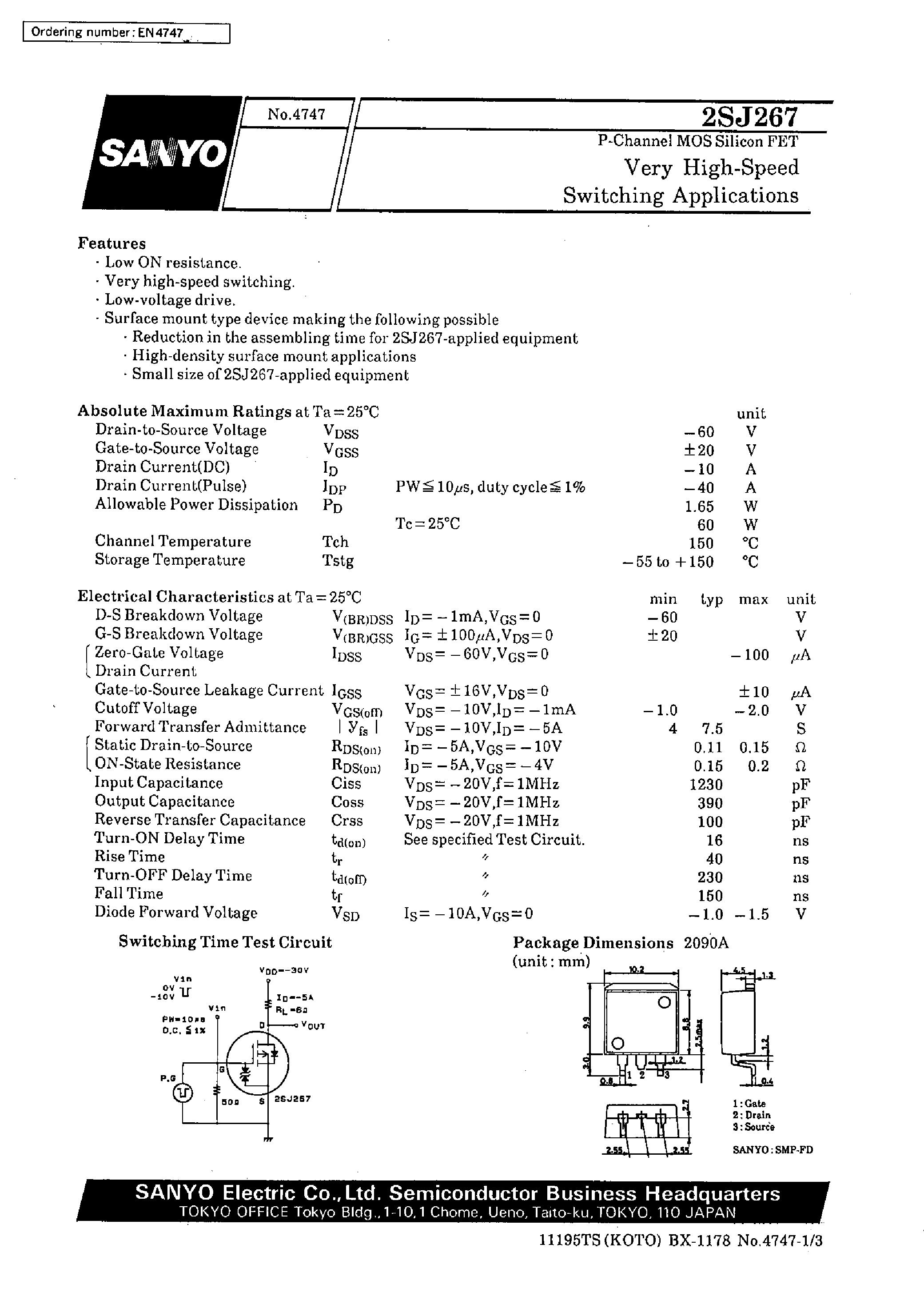 Datasheet 2SJ267 - Very High-Speed Switching Applications page 1
