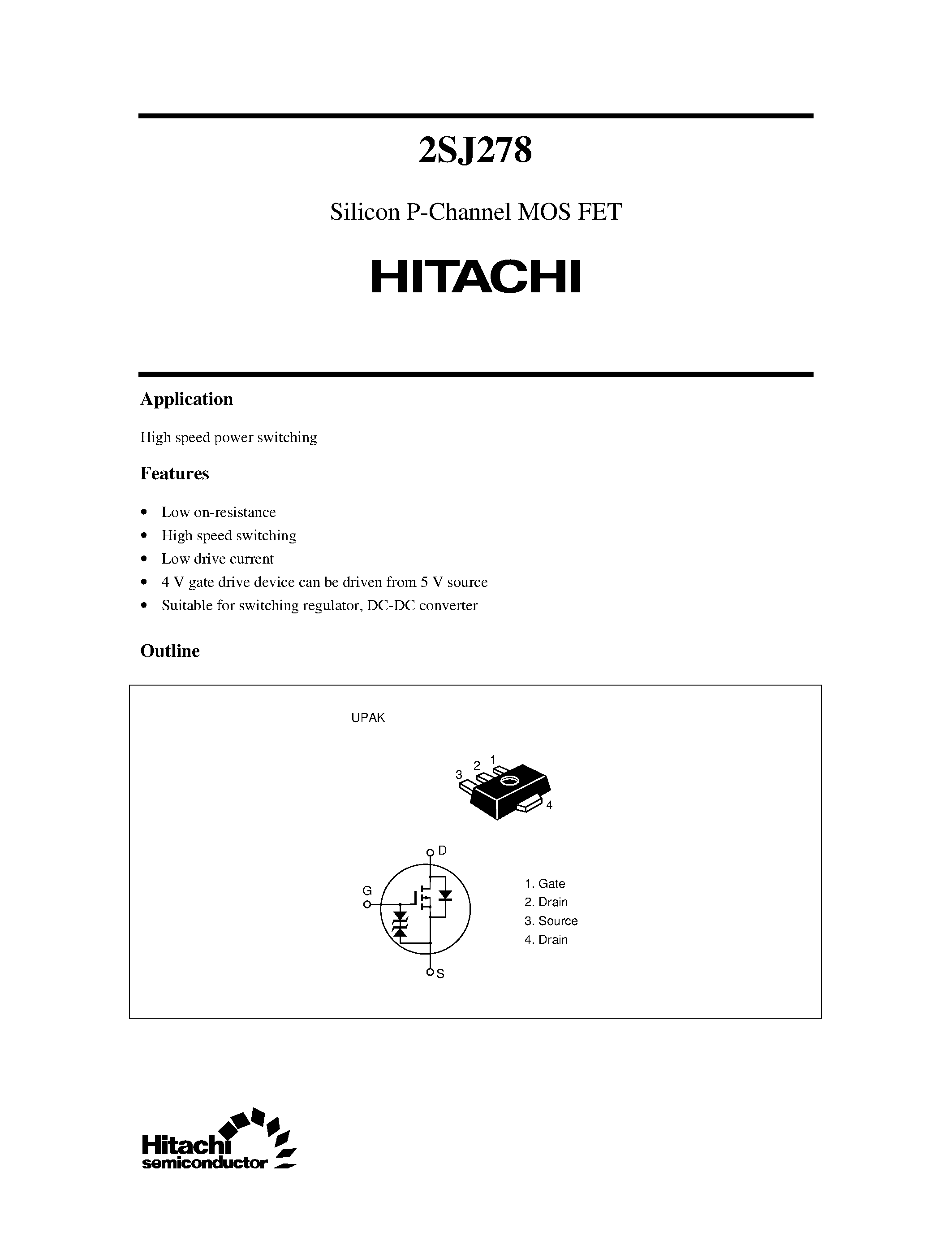 Datasheet 2SJ278 - Silicon P-Channel MOS FET page 1