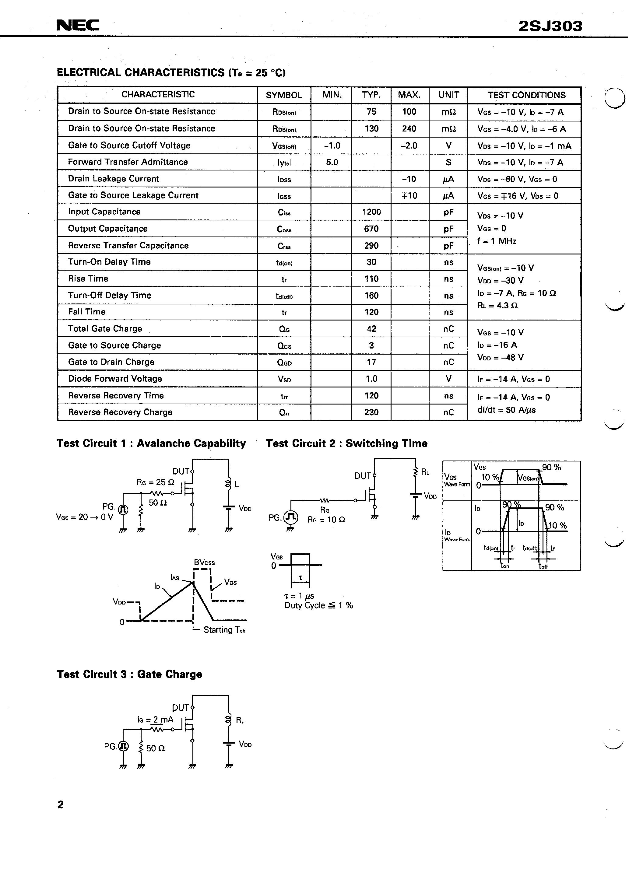 Datasheet 2SJ303 - SWITCHING P-CHANNEL POWER MOS FET INDUSTRIAL USE page 2