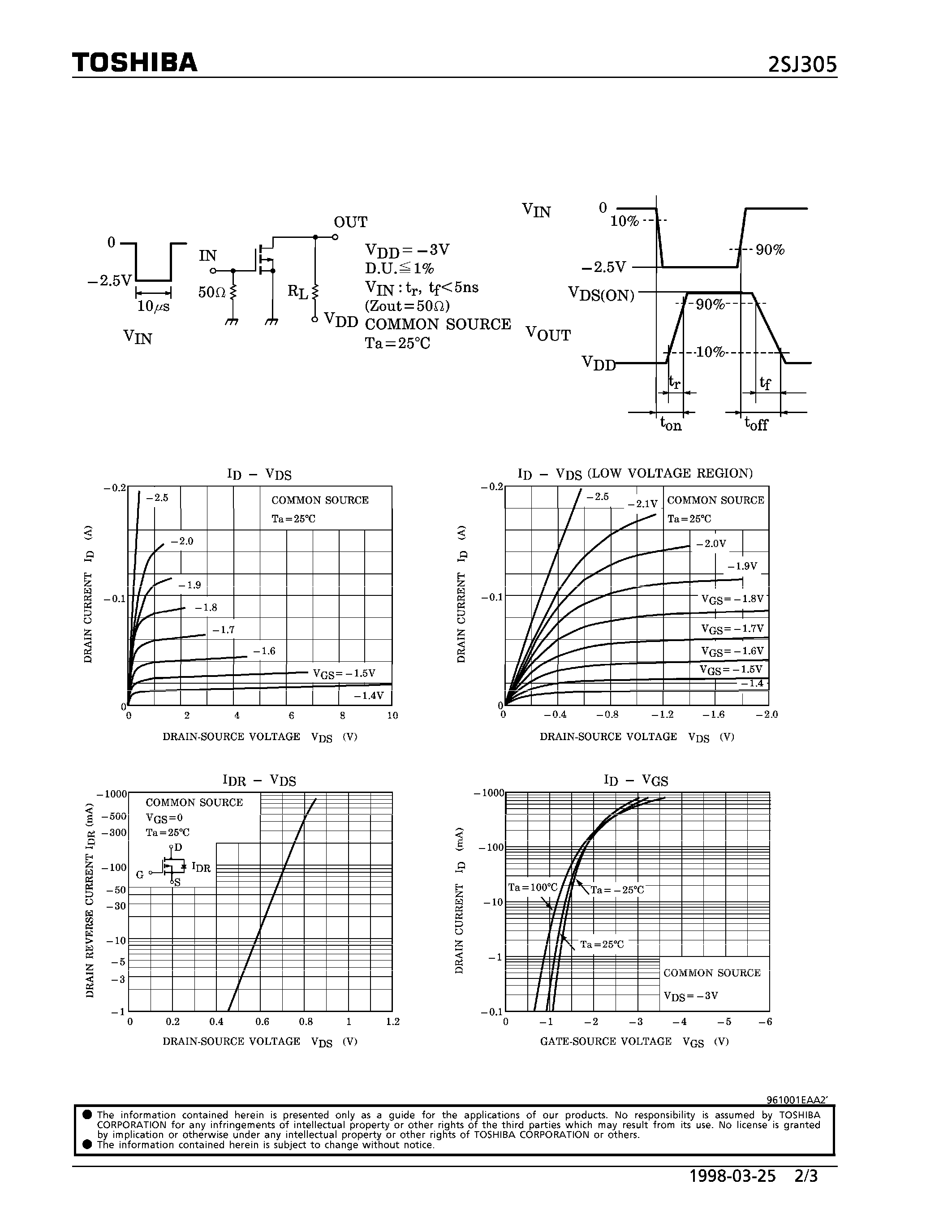 Datasheet 2SJ305 - P CHANNEL MOS TYPE (HIGH SPEED SWITCHING/ ANALOG APPLICATIONS) page 2