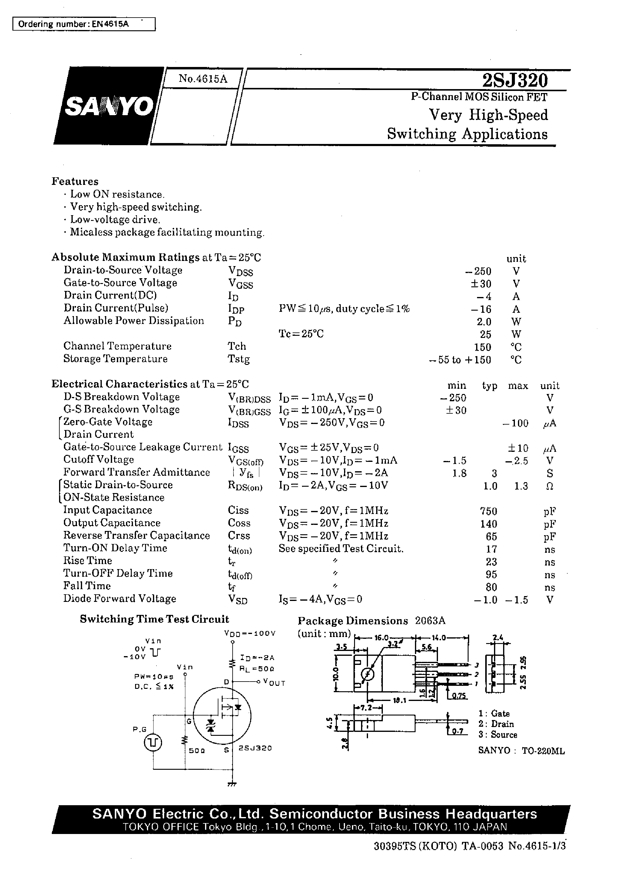 Datasheet 2SJ320 - Very High-Speed Switching Applications page 1
