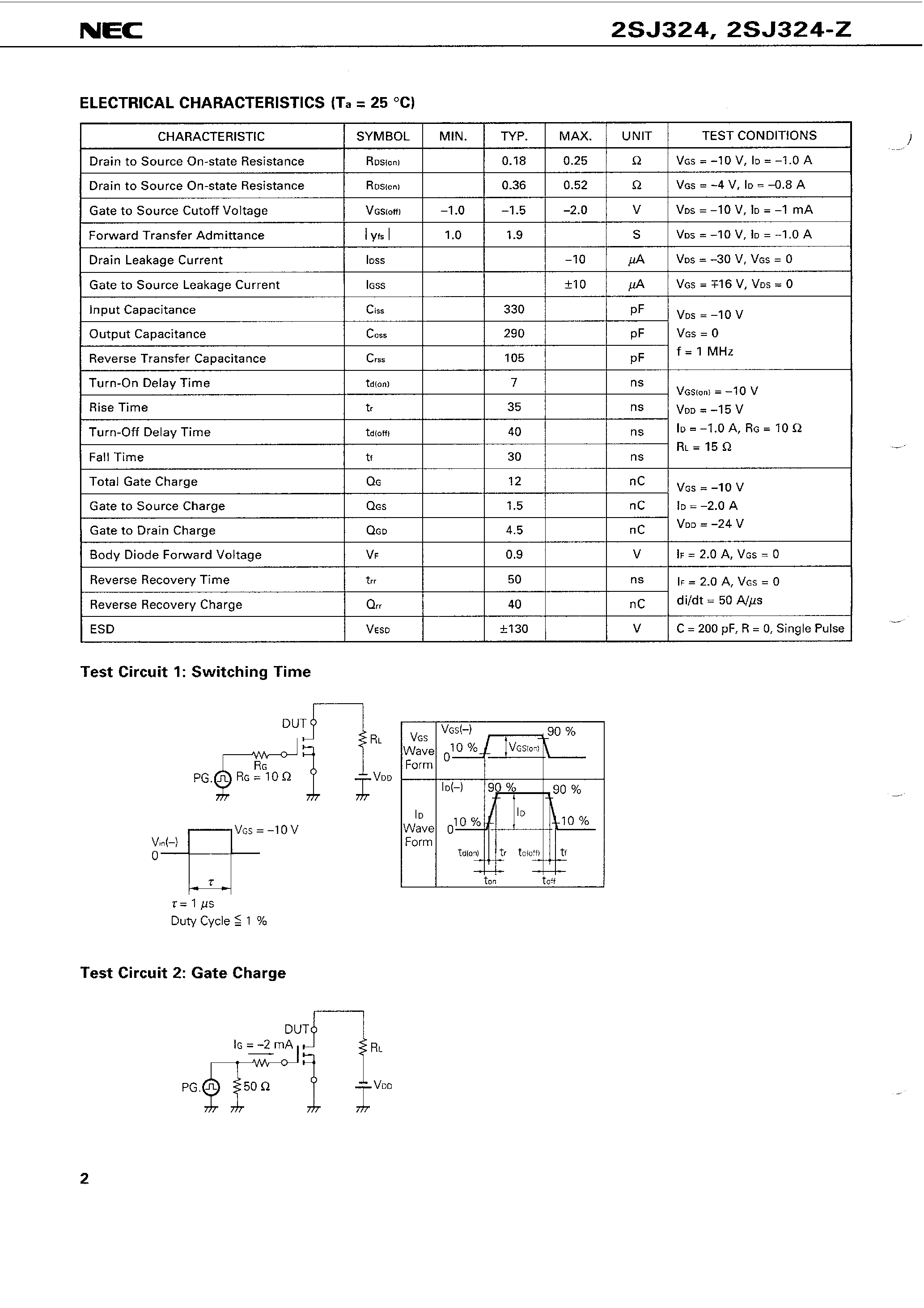 Datasheet 2SJ324 - SWITCHING P-CHANNEL POWER MOS FET INDUSTRIAL USE page 2