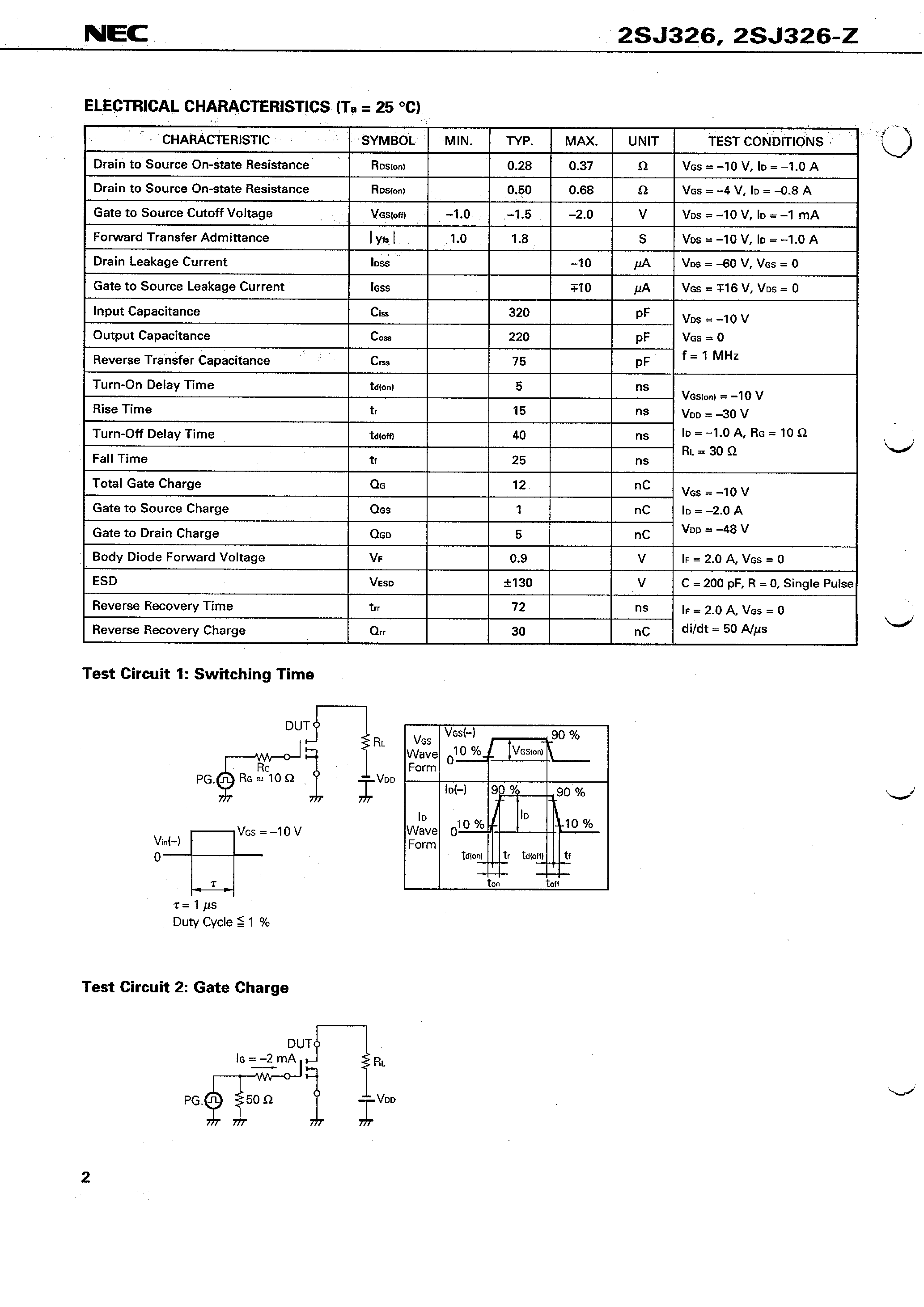 Datasheet 2SJ326 - SWITCHING P-CHANNEL POWER MOS FET INDUSTRIAL USE page 2