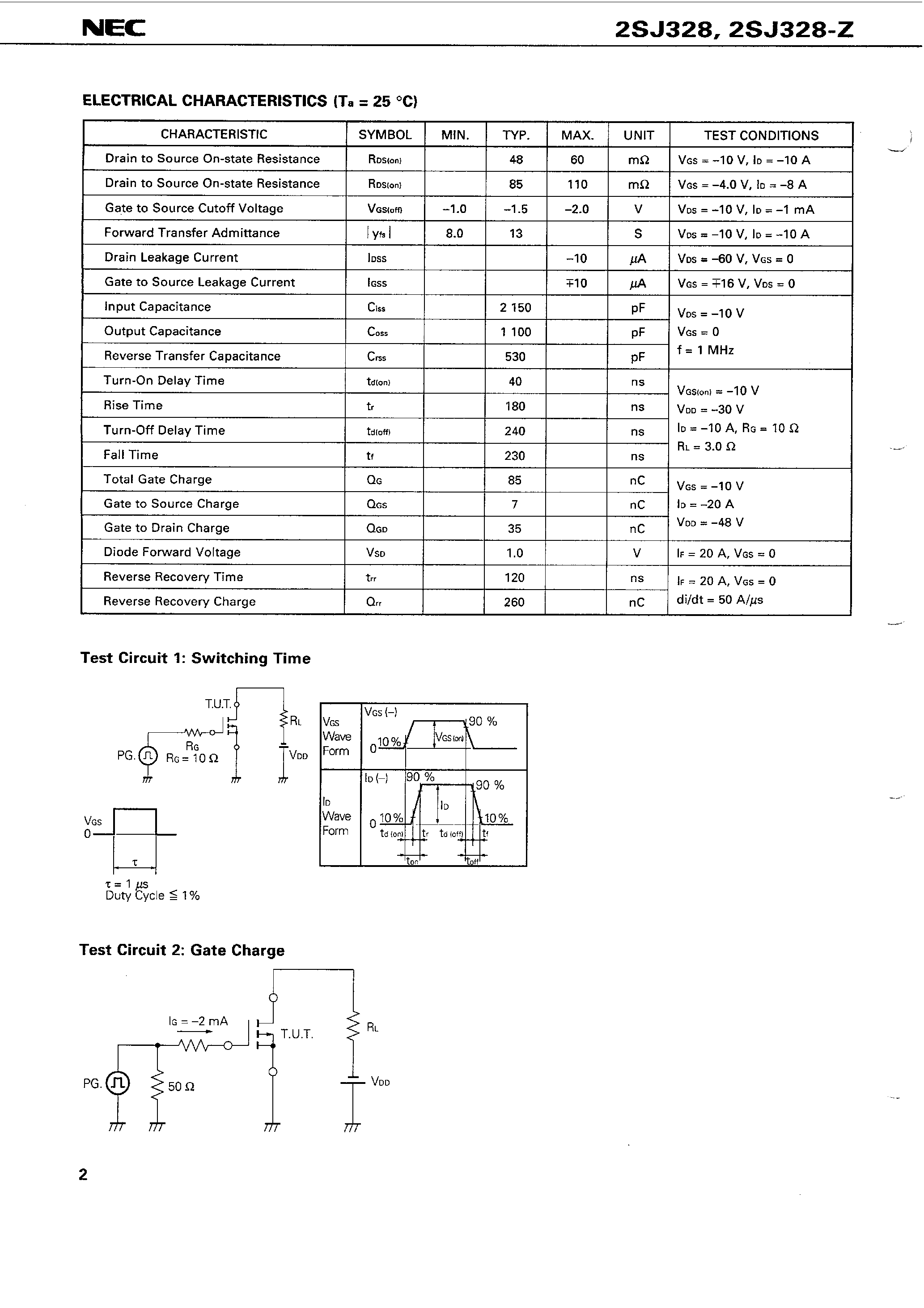 Datasheet 2SJ328 - SWITCHING P-CHANNEL POWER MOS FET INDUSTRIAL USE page 2