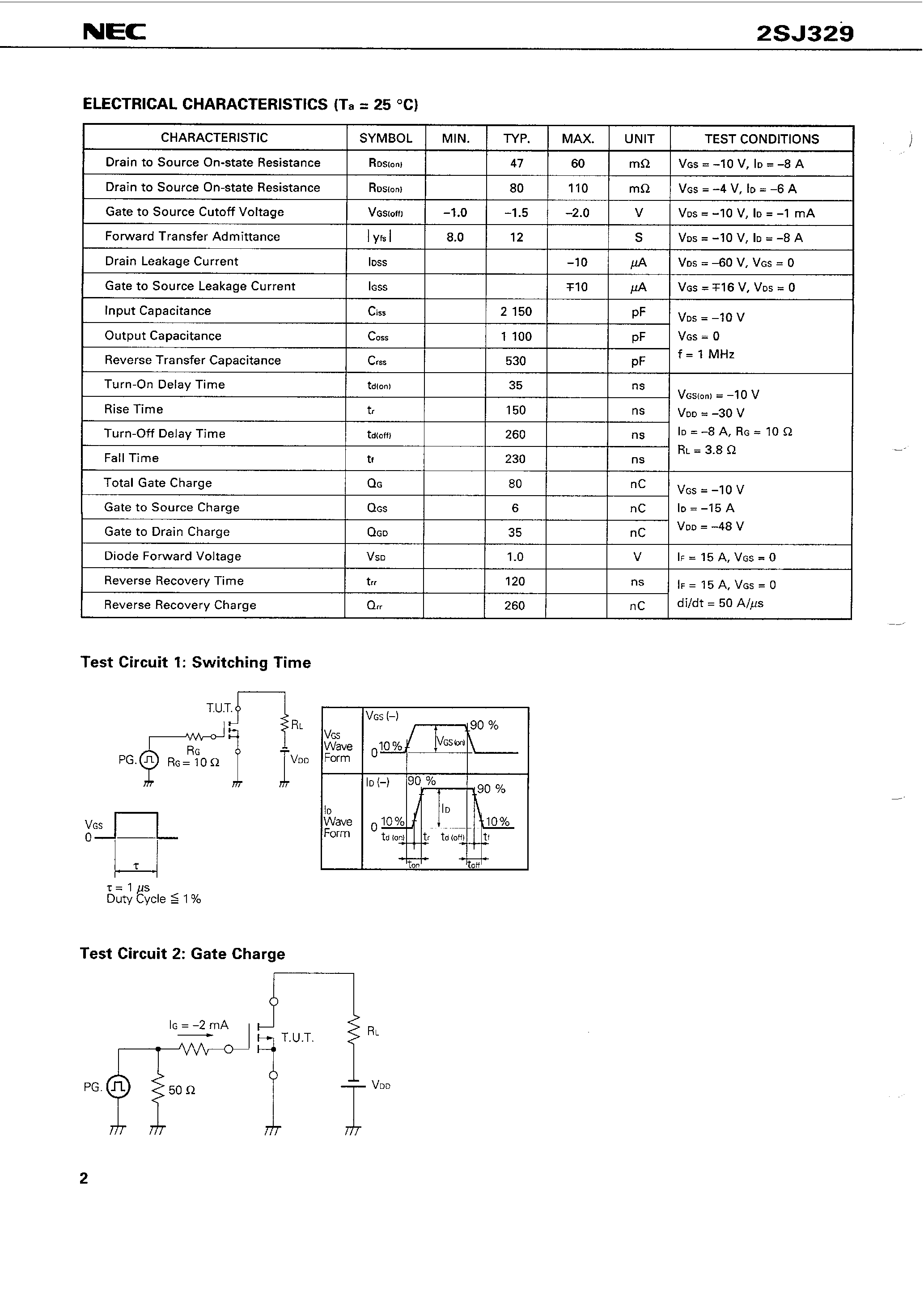 Datasheet 2SJ329 - SWITCHING P-CHANNEL POWER MOS FET INDUSTRIAL USE page 2