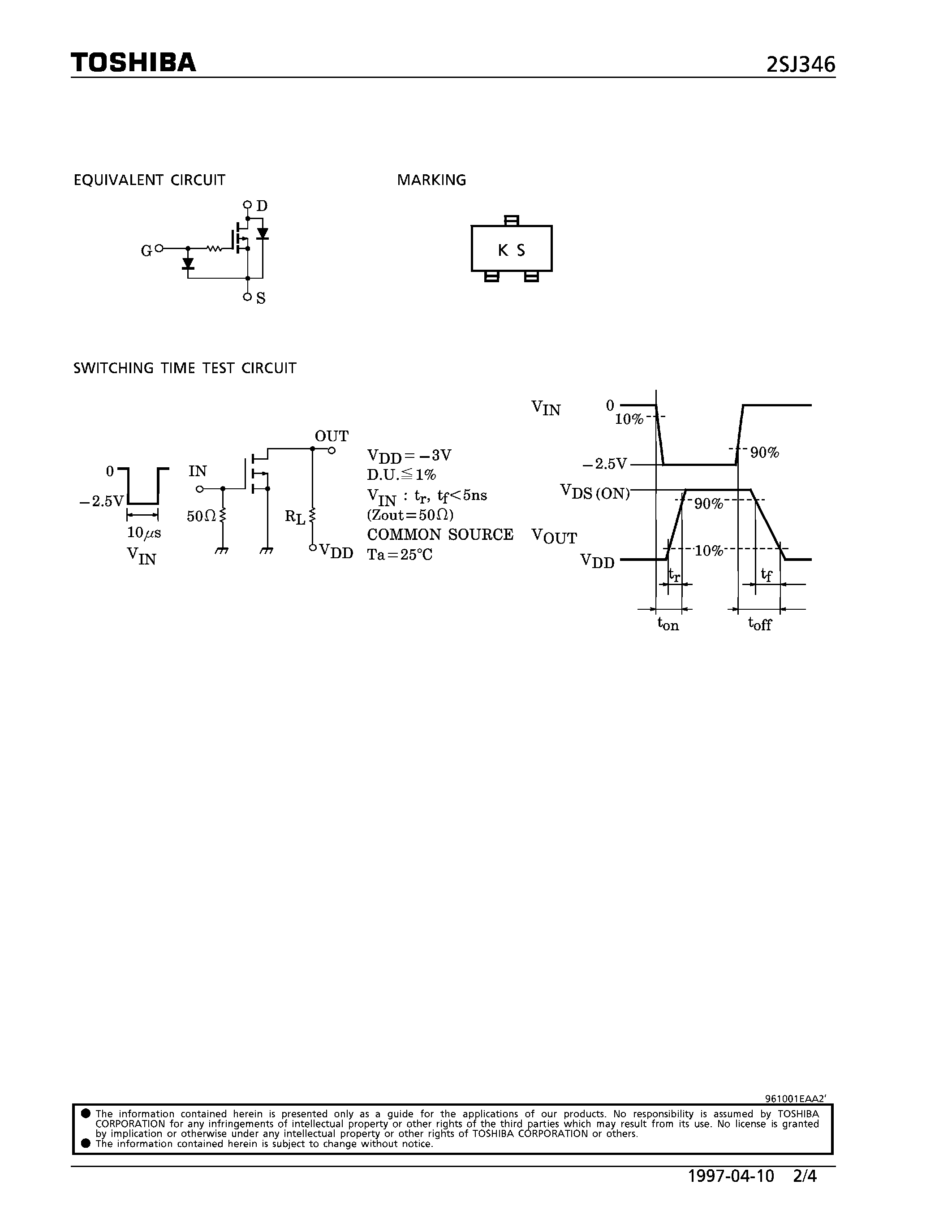 Datasheet 2SJ346 - P CHANNEL MOS TYPE (HIGH SPEED SWITCHING/ ANAROG SWITCH APPLICATIONS) page 2