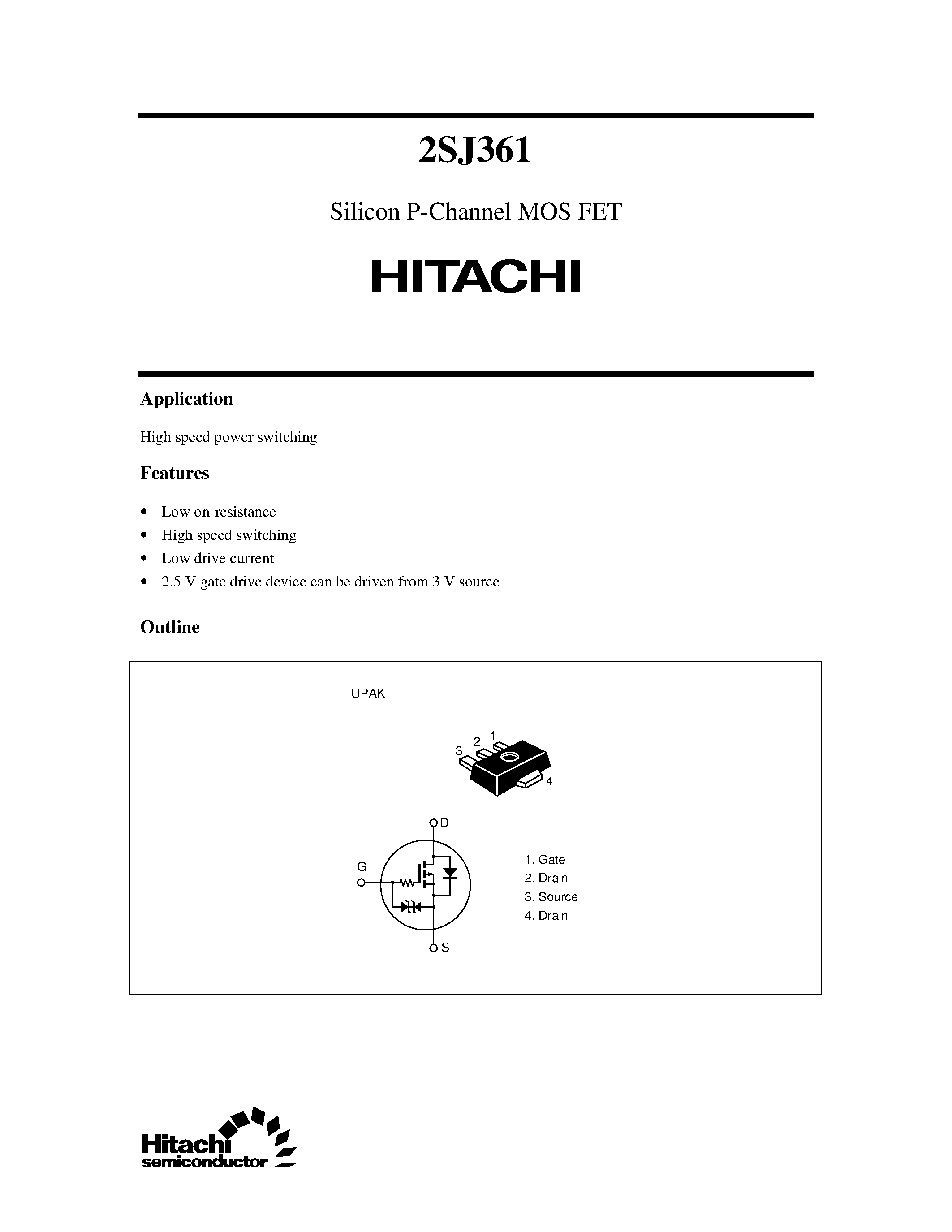 Datasheet 2SJ361 - Silicon P-Channel MOS FET page 1