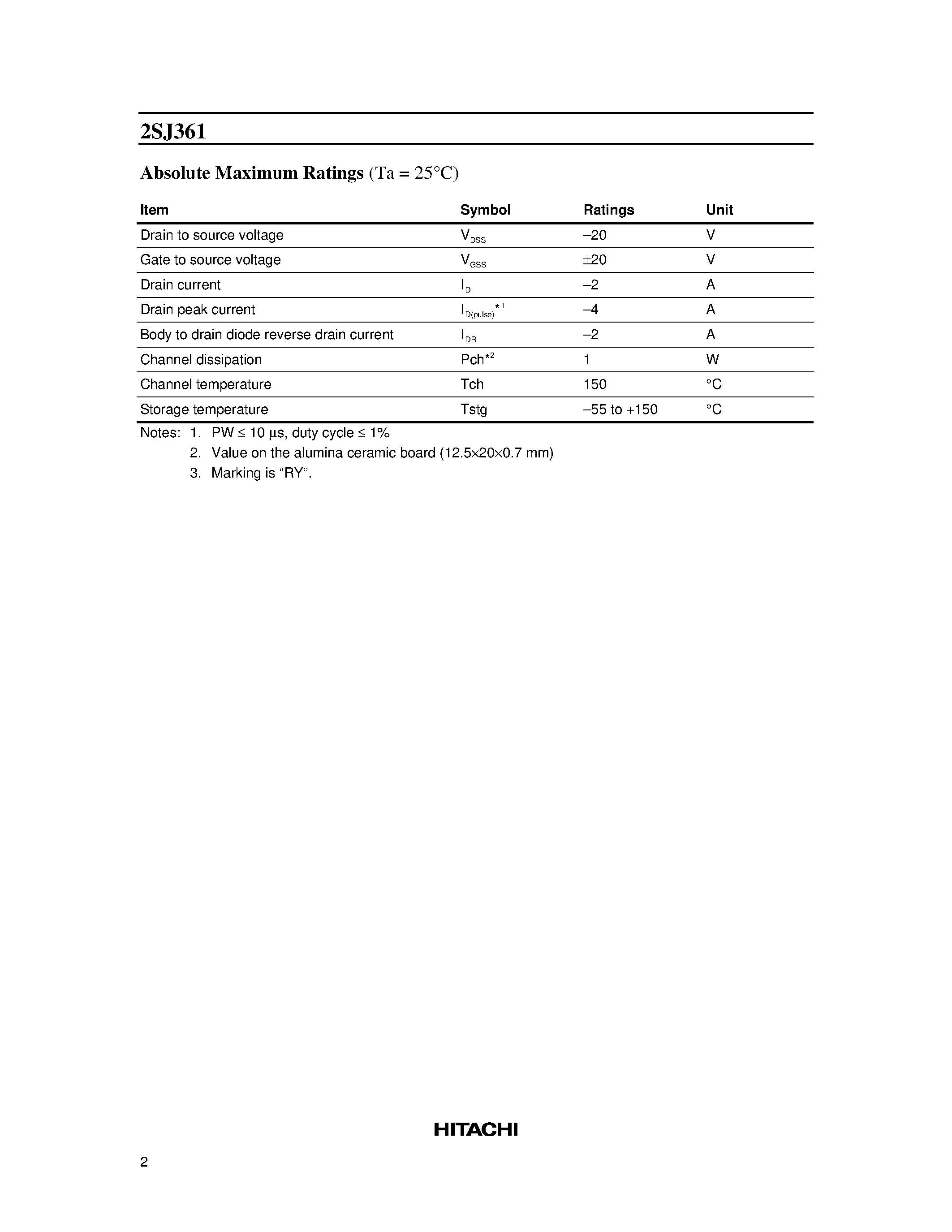 Datasheet 2SJ361 - Silicon P-Channel MOS FET page 2