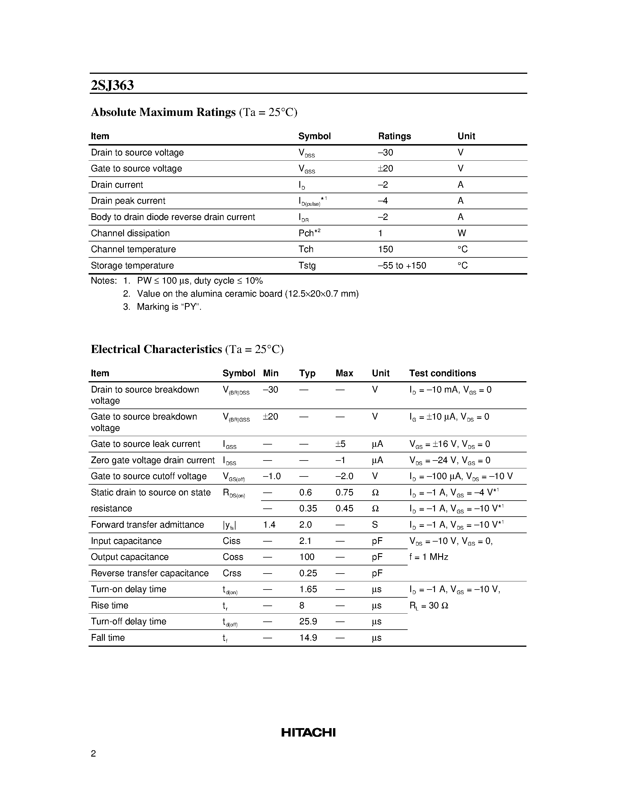 Datasheet 2SJ363 page 2 Datasheet 2SJ363 - Silicon P-Channel MOS FET page 2